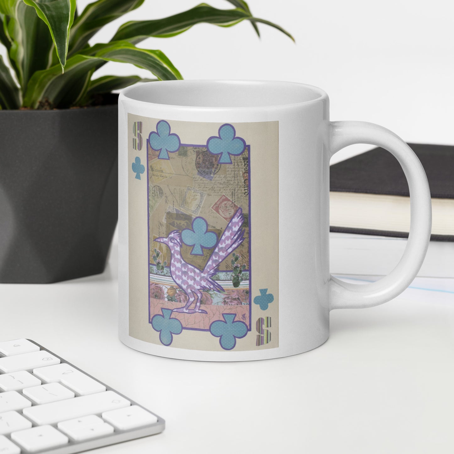 Five of Clubs by Suzanne Villella | White glossy mug