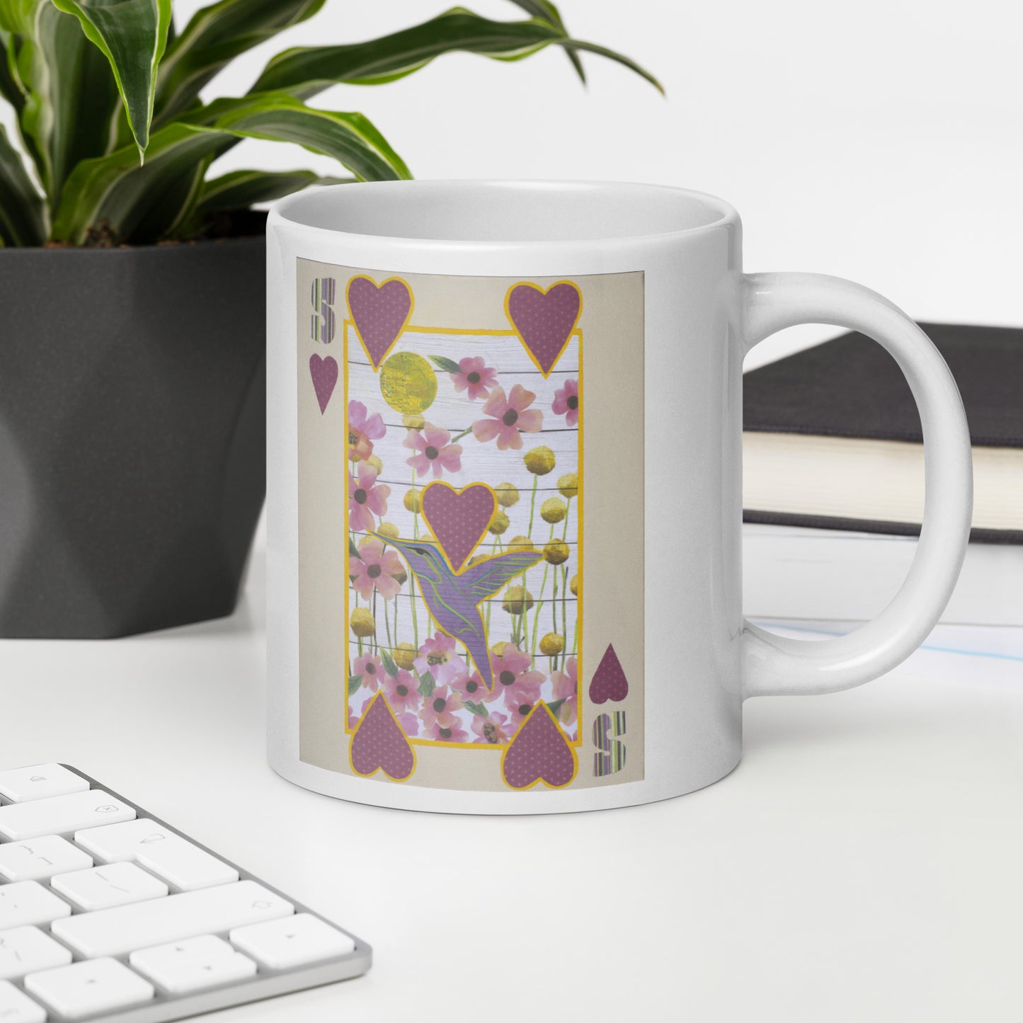 Five of Hearts by Suzanne Villella | White glossy mug