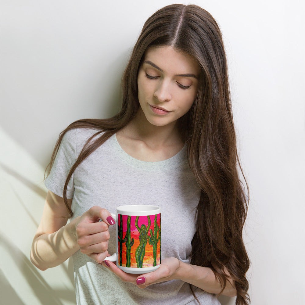 Saguaro Silhouettes by Lauri Kaye | White glossy mug