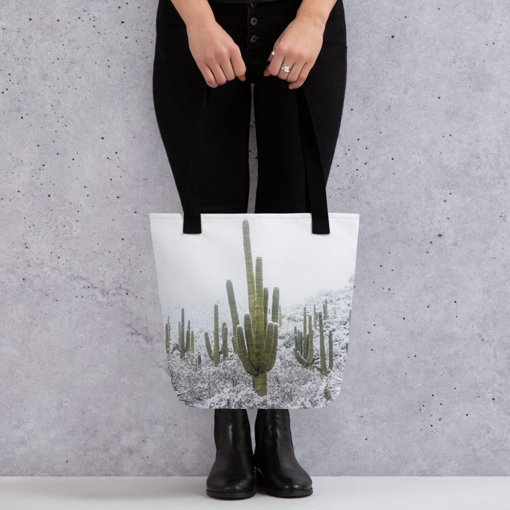 Saguaro Snowfall by Sean Parker Photography | Tote bag