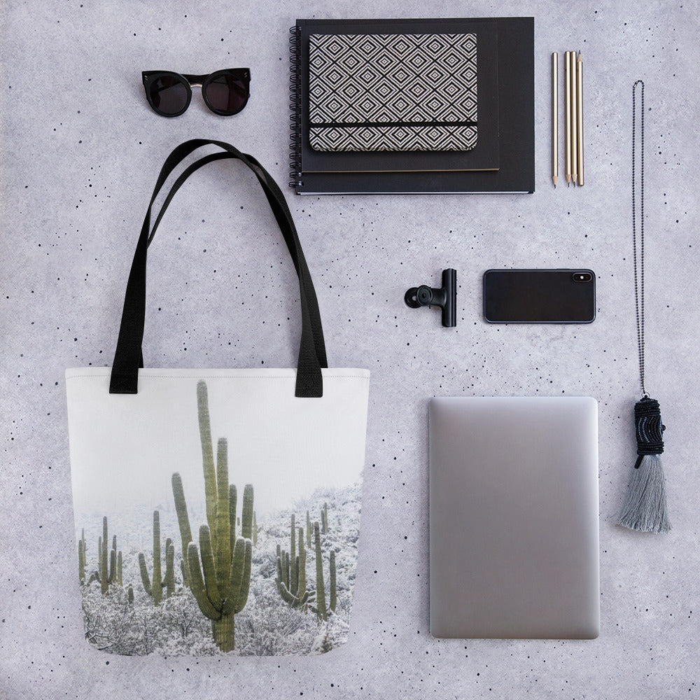 Saguaro Snowfall by Sean Parker Photography | Tote bag