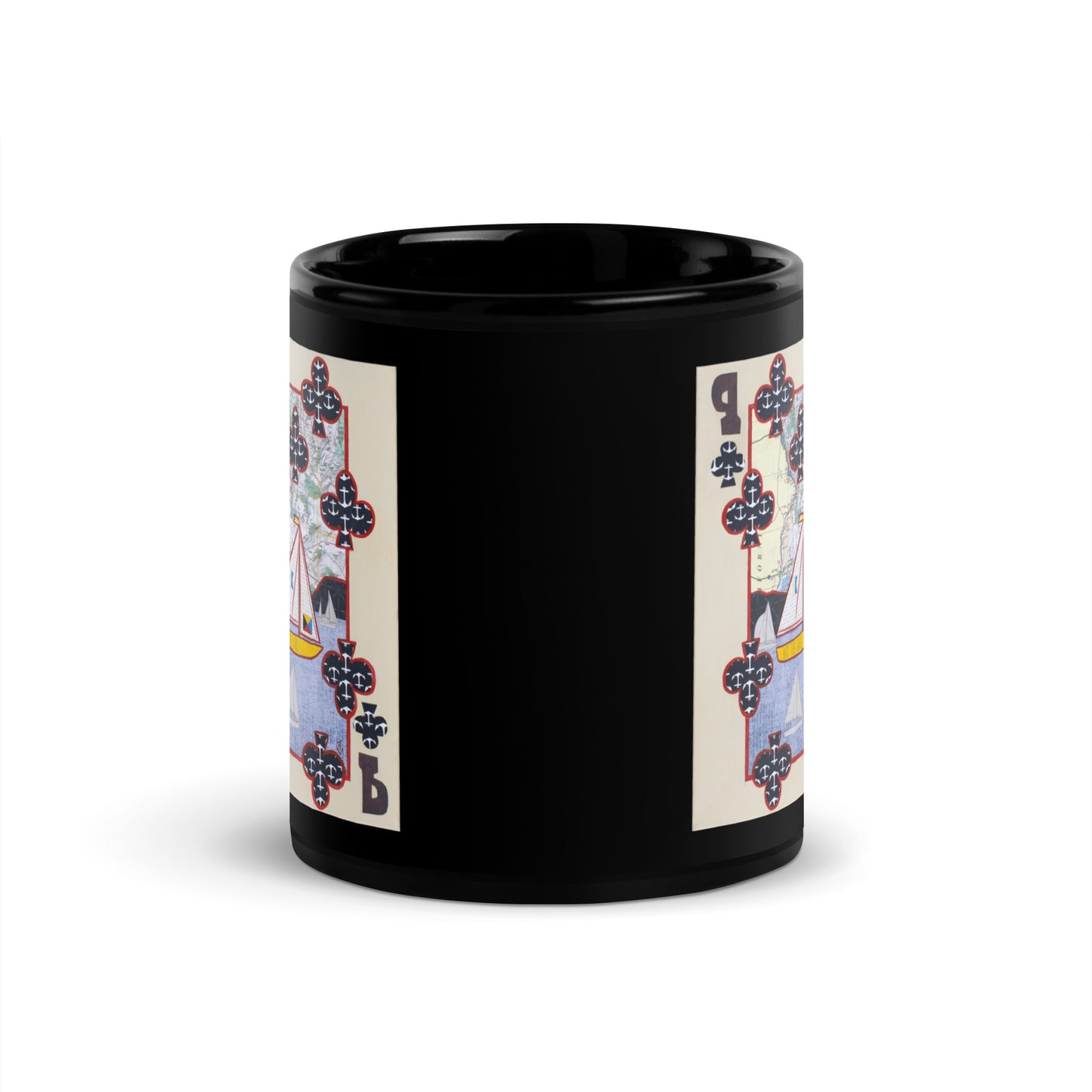 Nine of Clubs by Suzanne Villella | Black Glossy Mug