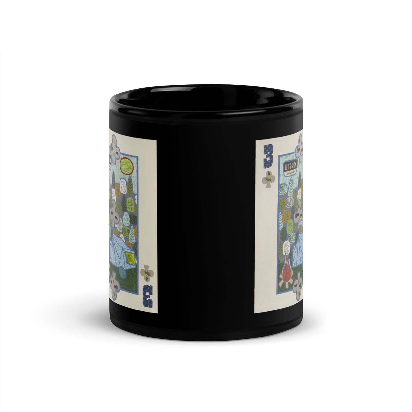 Three of Clubs by Suzanne Villella | Black Glossy Mug