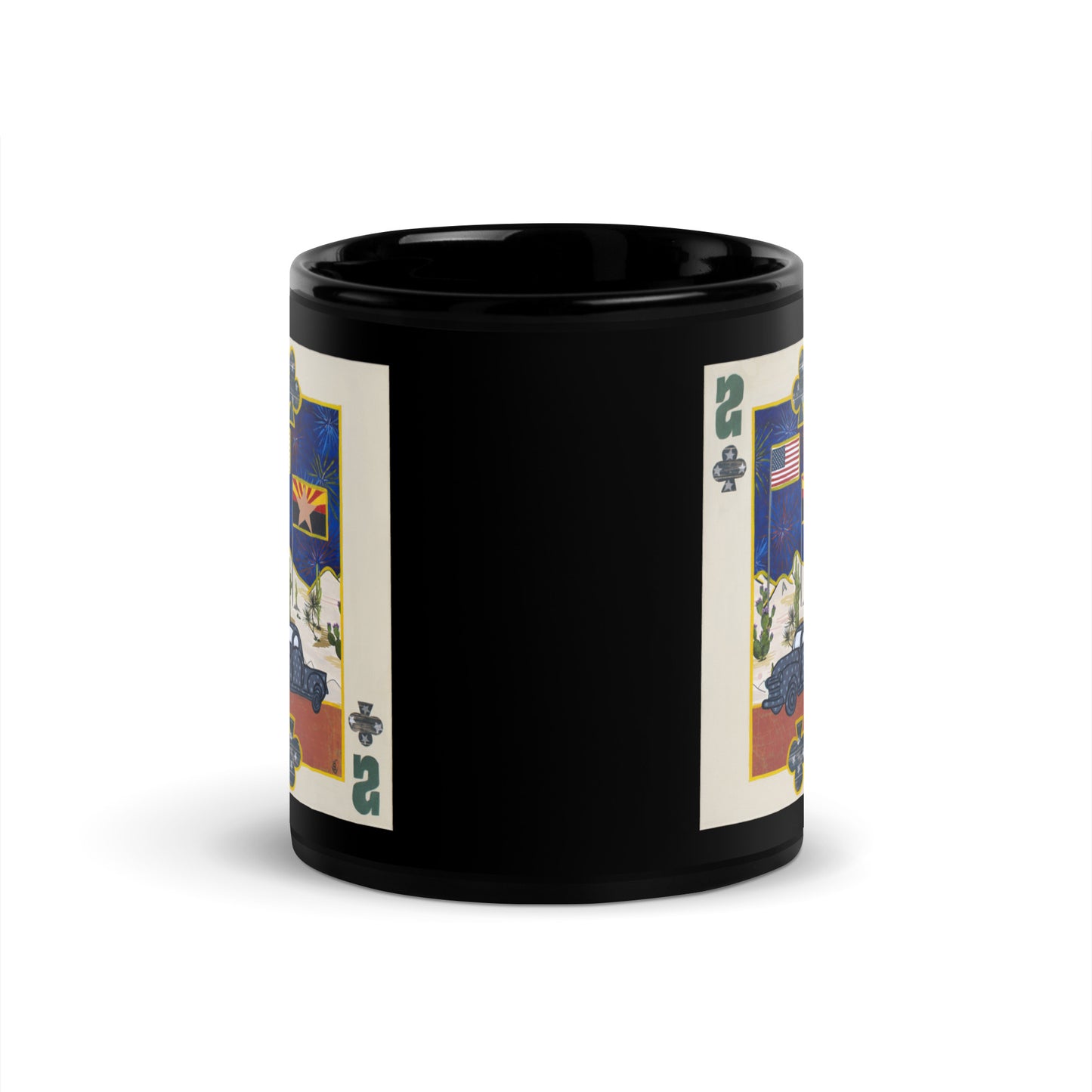 Two of Clubs by Suzanne Villella | Black Glossy Mug