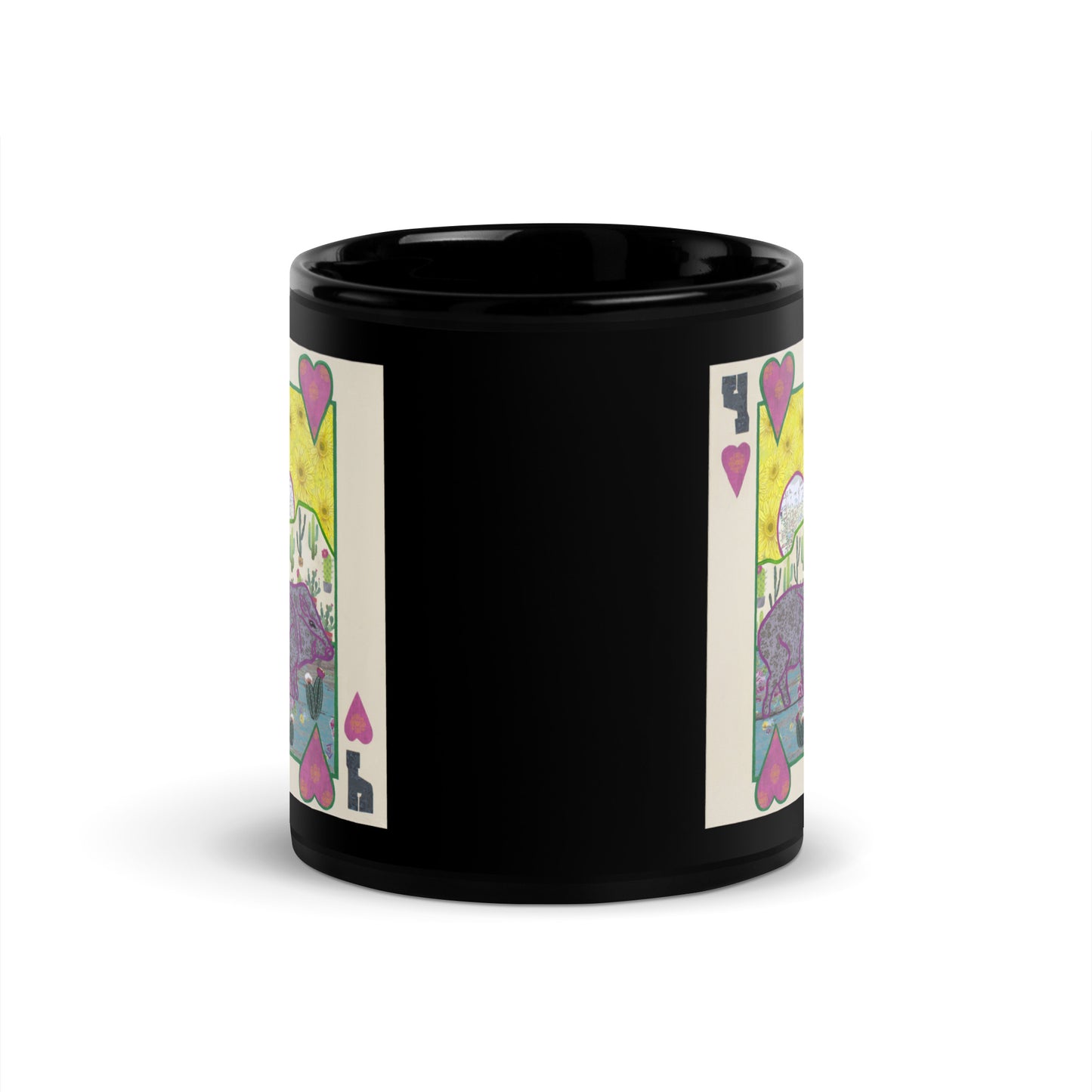 Four of Hearts by Suzanne Villella | Black Glossy Mug