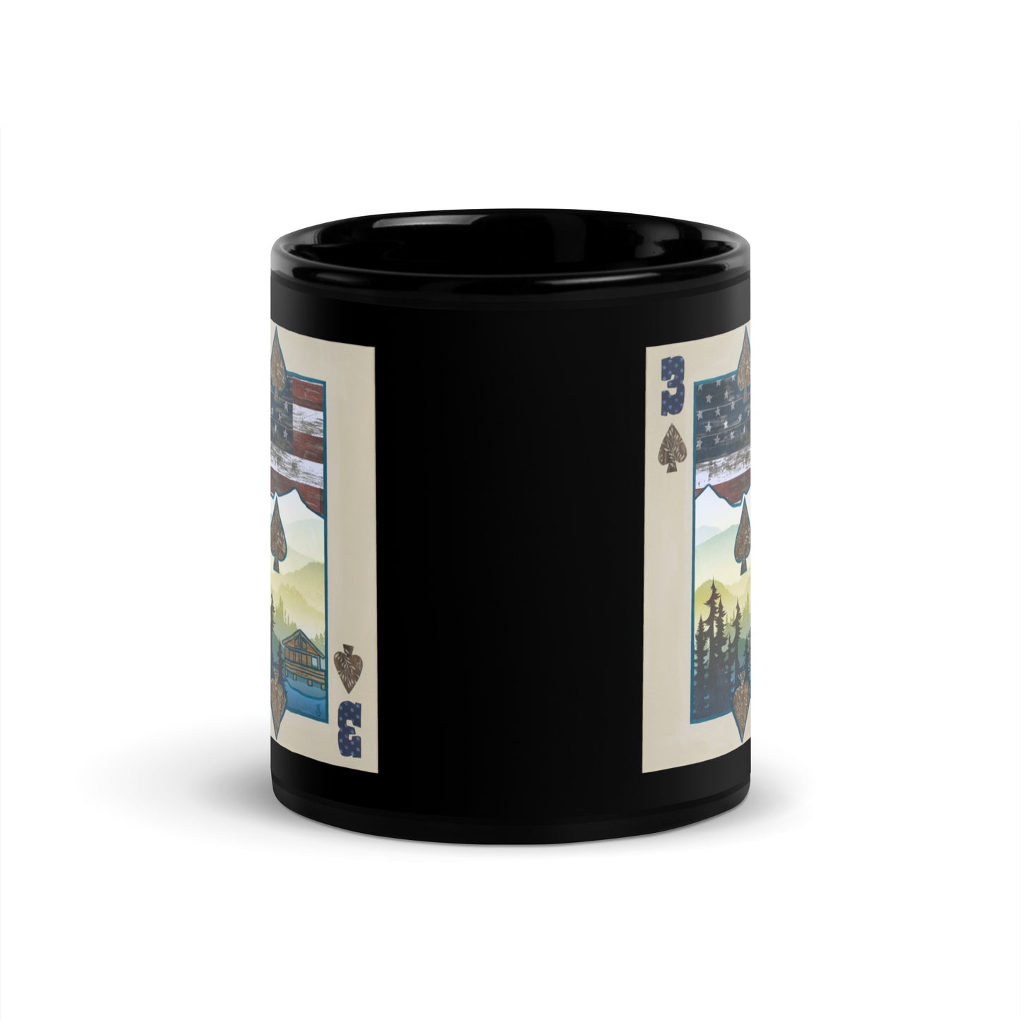 Three of Spades by Suzanne Villella | Black Glossy Mug