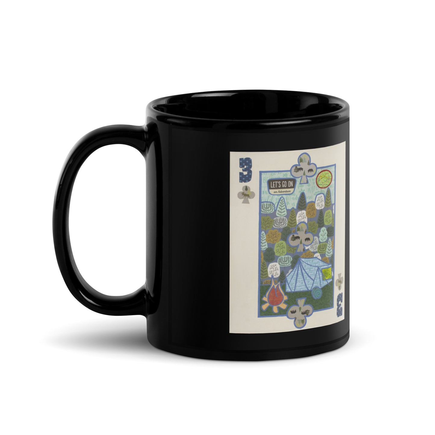 Three of Clubs by Suzanne Villella | Black Glossy Mug