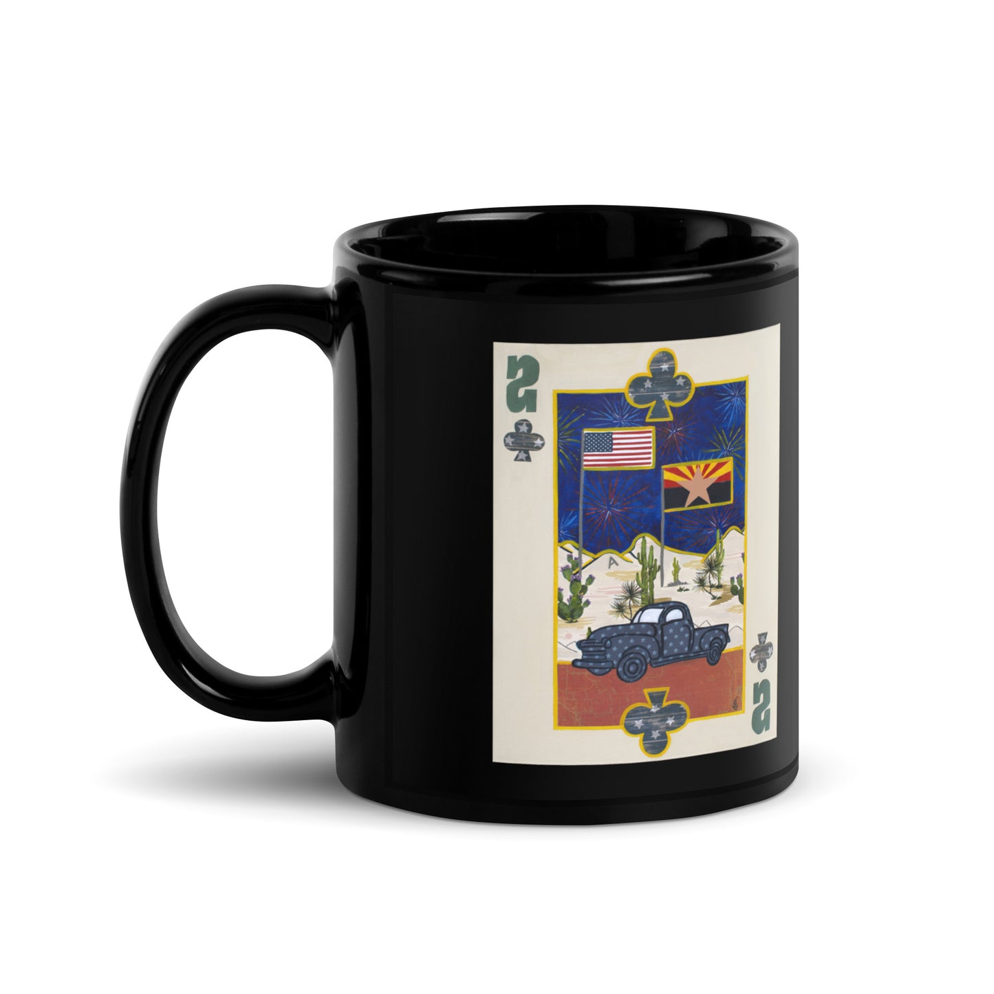 Two of Clubs by Suzanne Villella | Black Glossy Mug