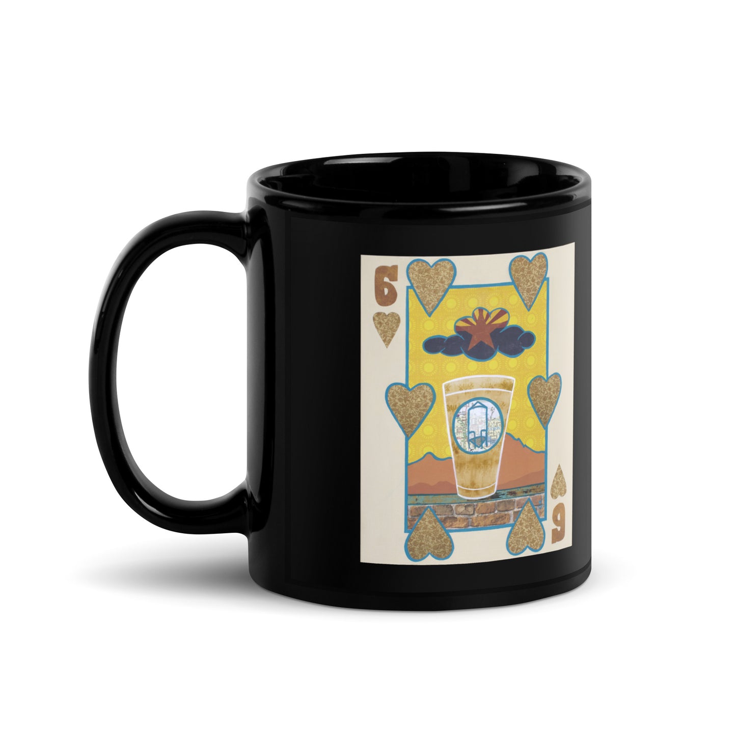 Six of Hearts by Suzanne Villella | Black Glossy Mug