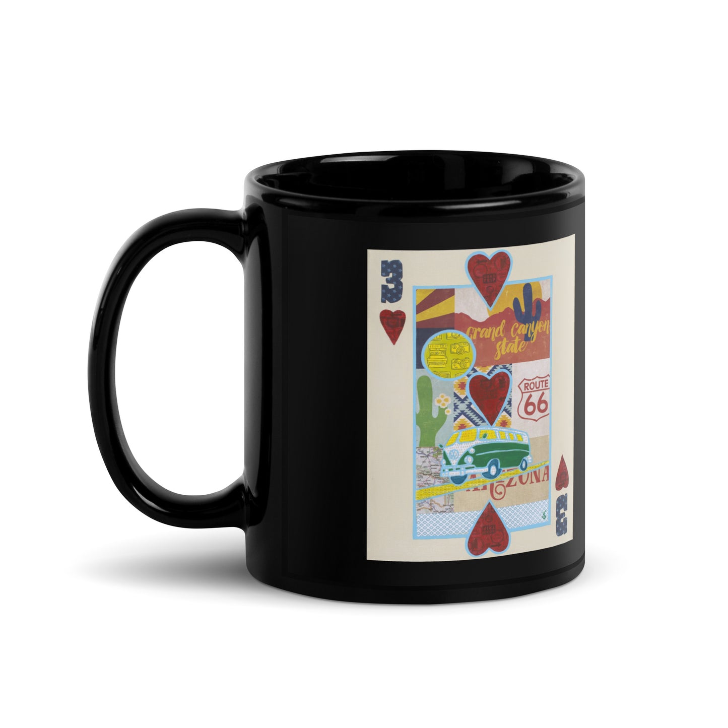 Three of Hearts by Suzanne Villella | Black Glossy Mug