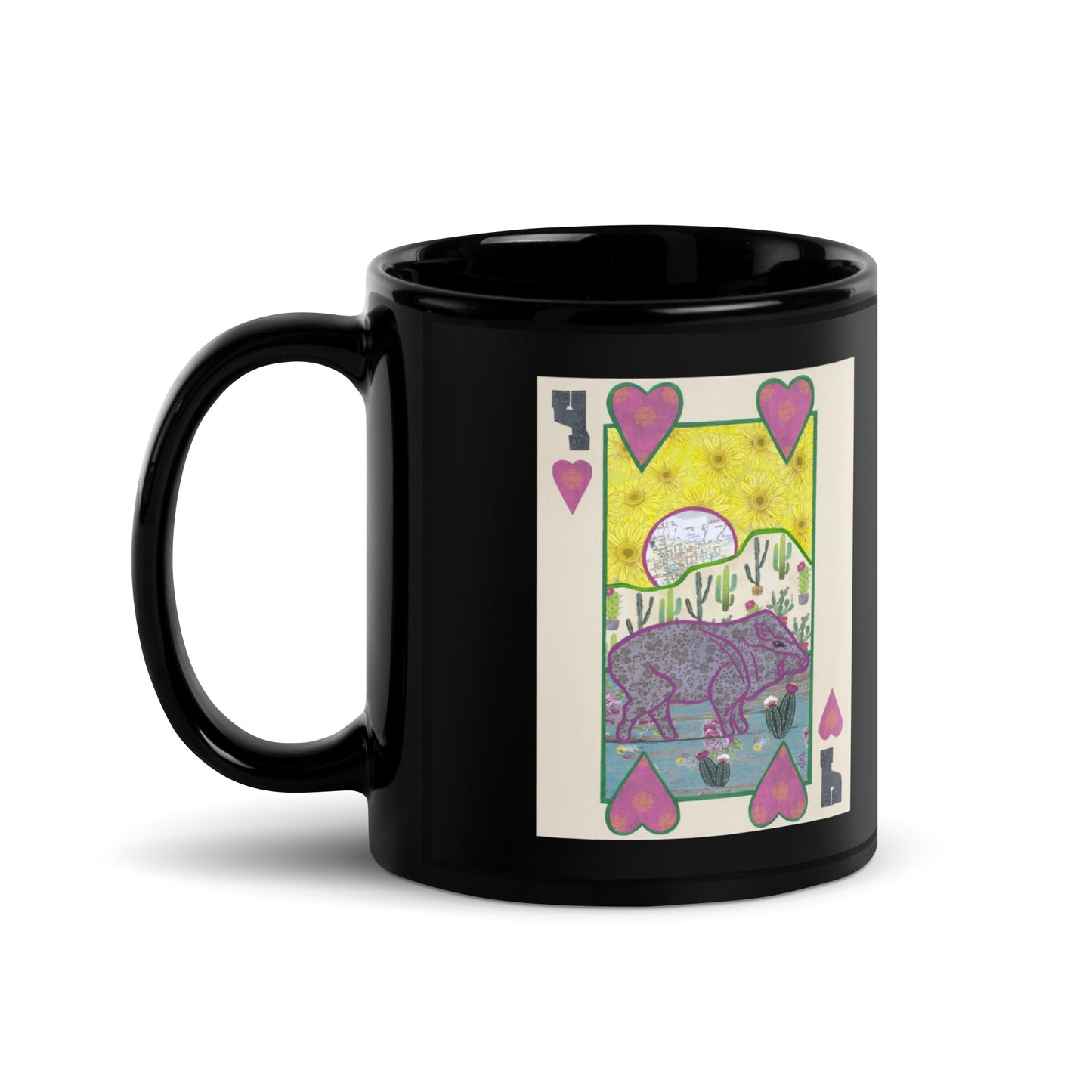 Four of Hearts by Suzanne Villella | Black Glossy Mug