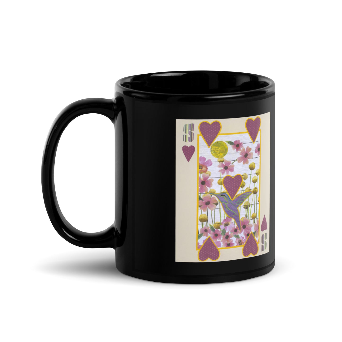 Five of Hearts by Suzanne Villella | Black Glossy Mug