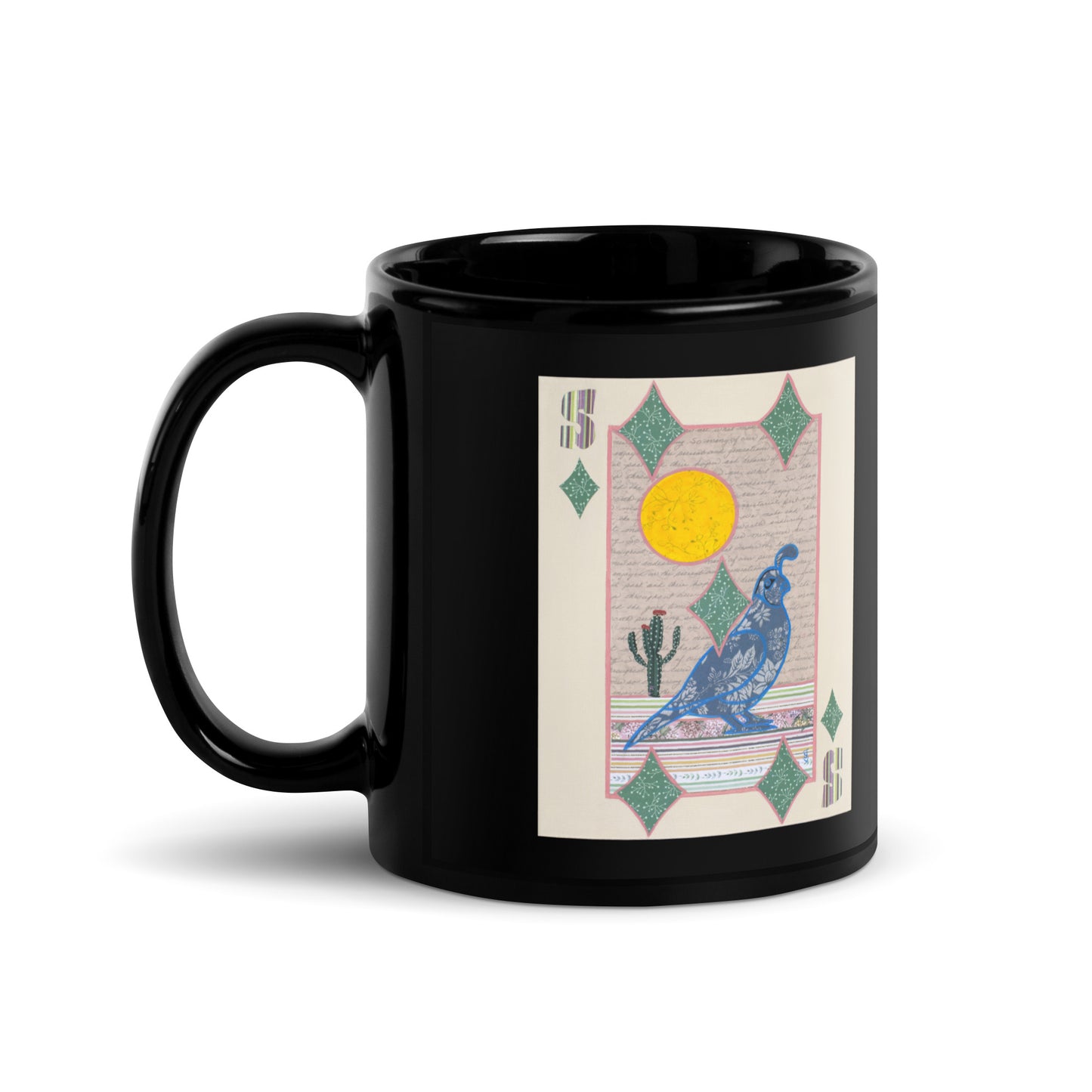 Five of Diamonds by Suzanne Villella | Black Glossy Mug