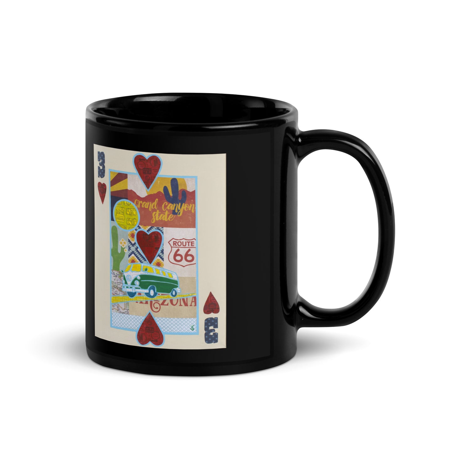 Three of Hearts by Suzanne Villella | Black Glossy Mug