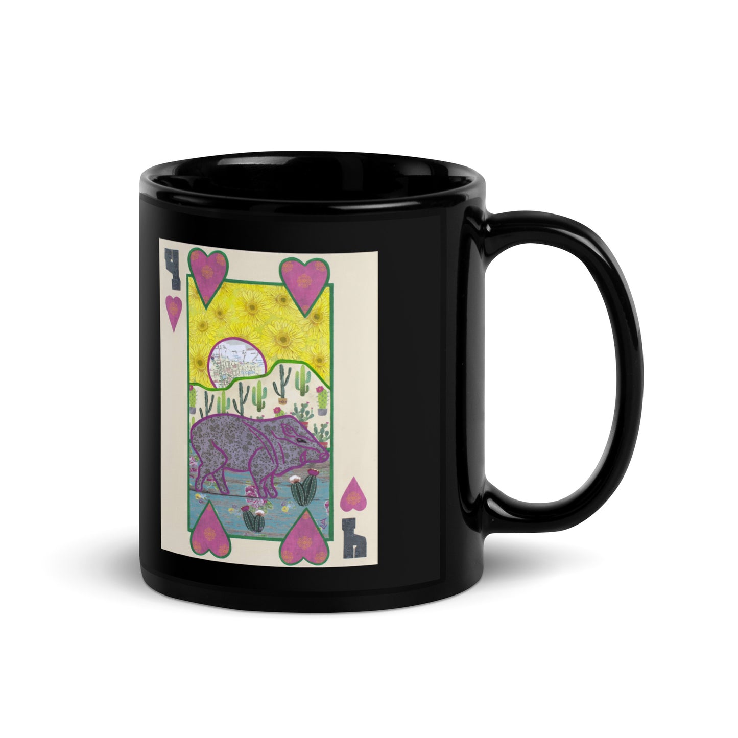 Four of Hearts by Suzanne Villella | Black Glossy Mug