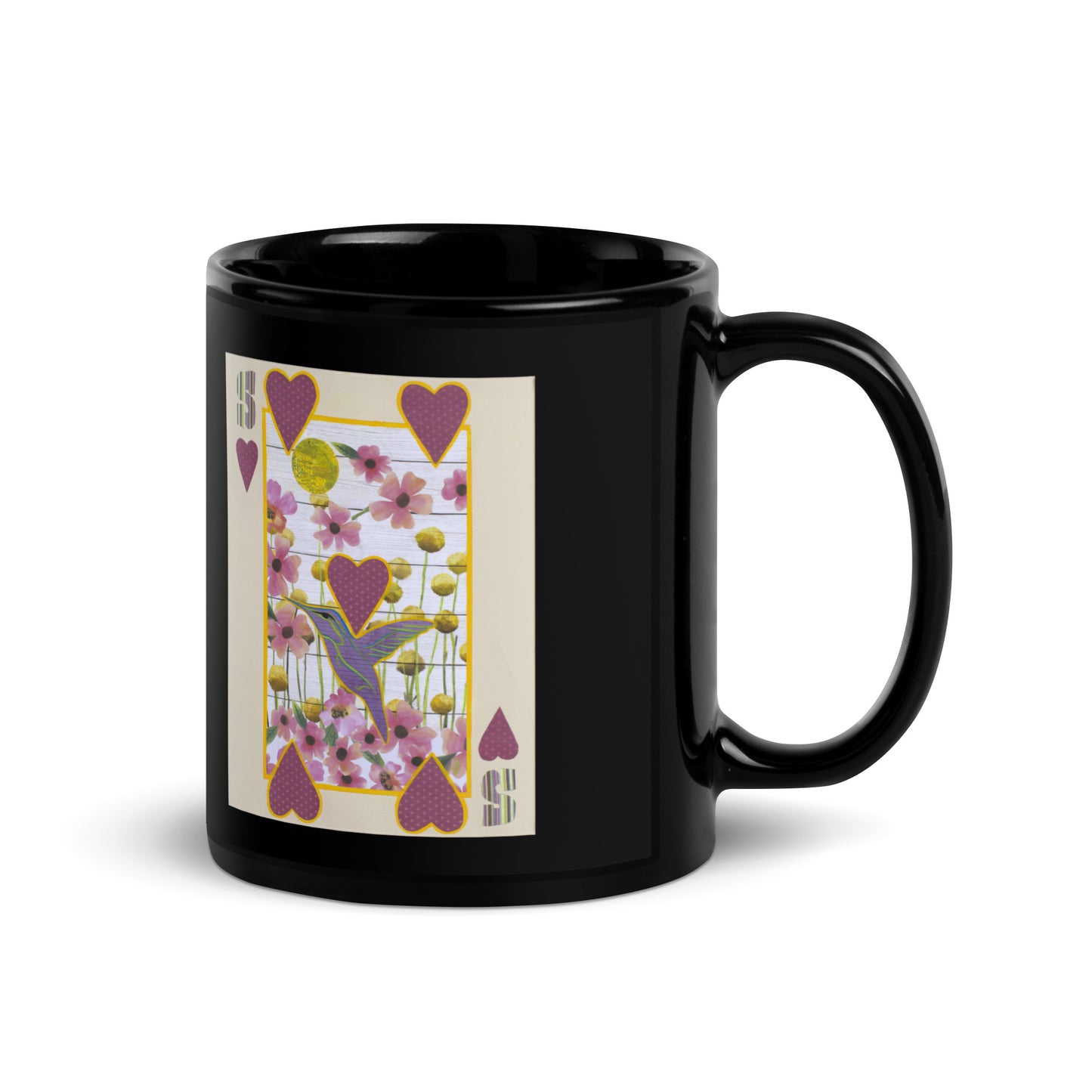 Five of Hearts by Suzanne Villella | Black Glossy Mug