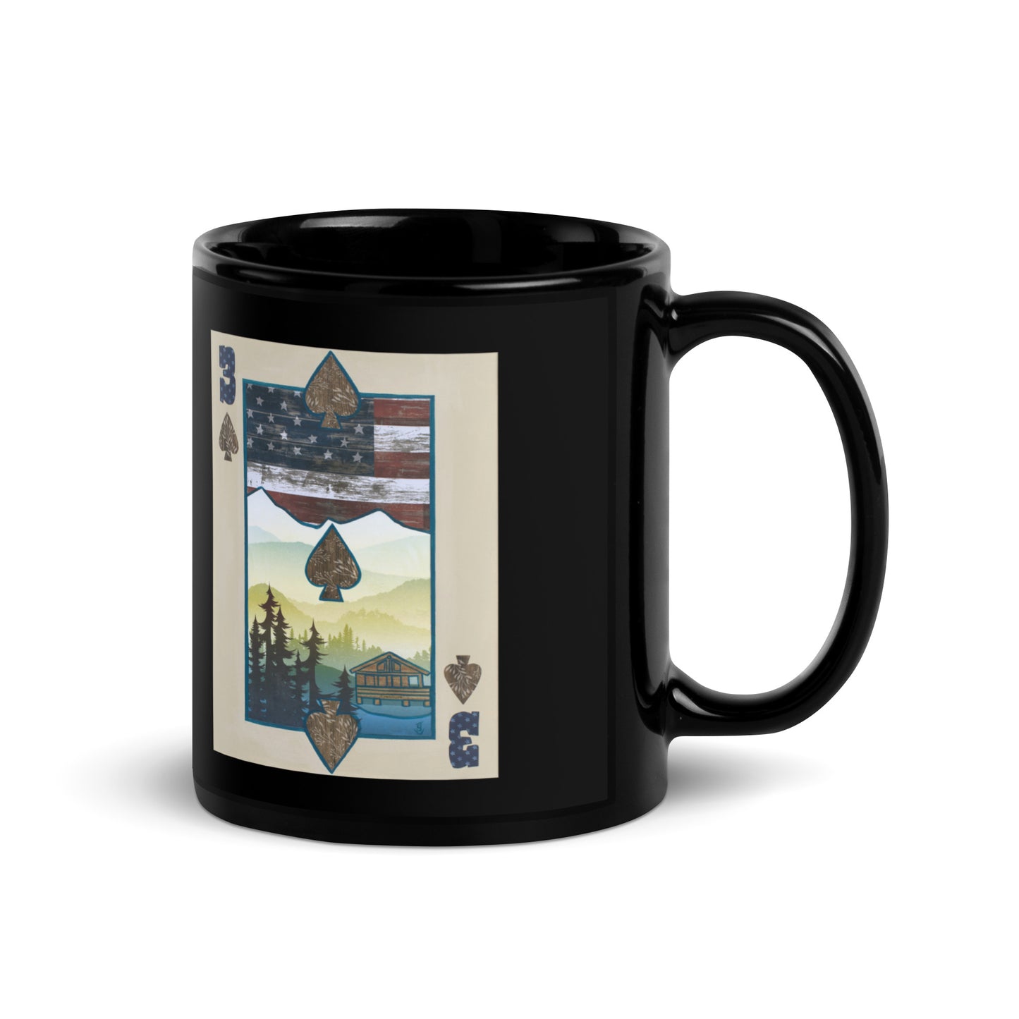 Three of Spades by Suzanne Villella | Black Glossy Mug