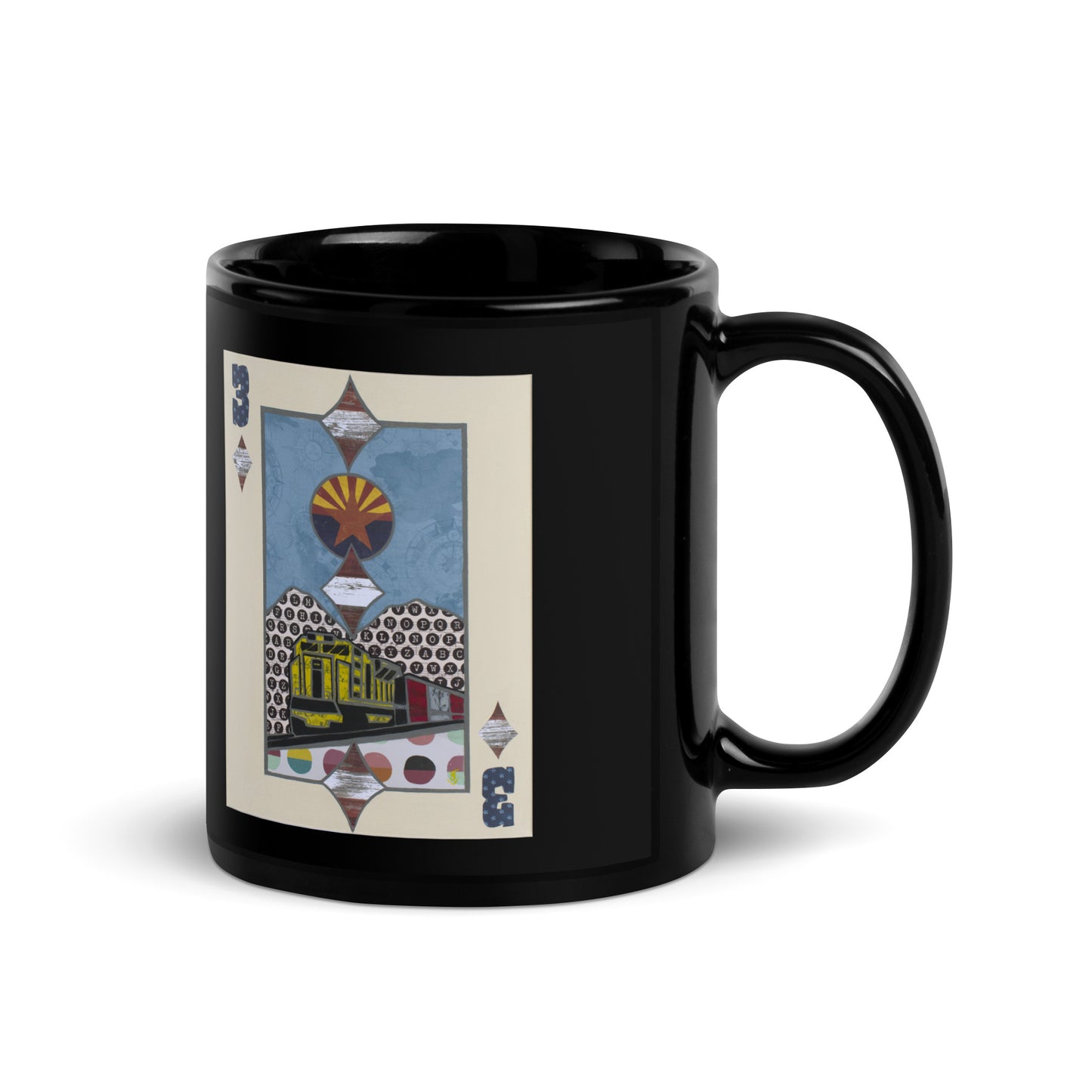 Three of Diamonds by Suzanne Villella | Black Glossy Mug