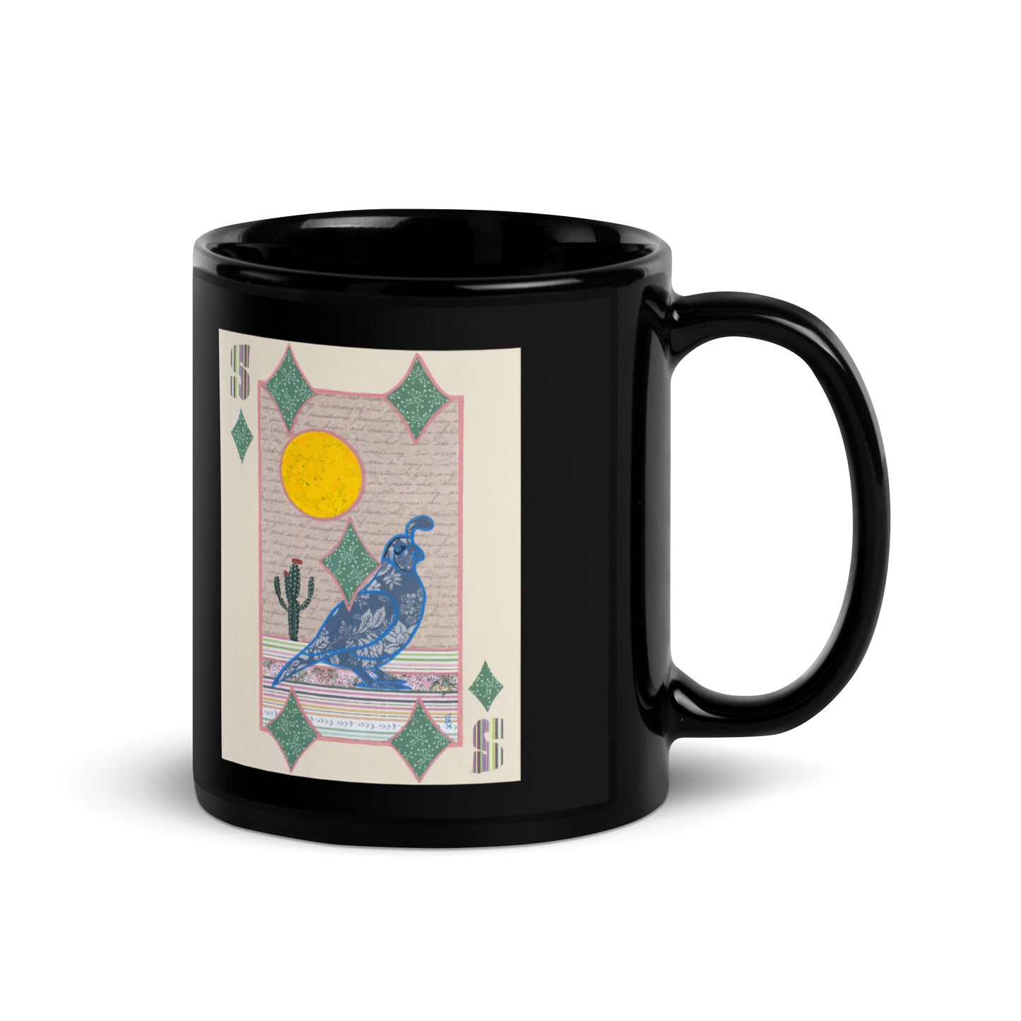 Five of Diamonds by Suzanne Villella | Black Glossy Mug