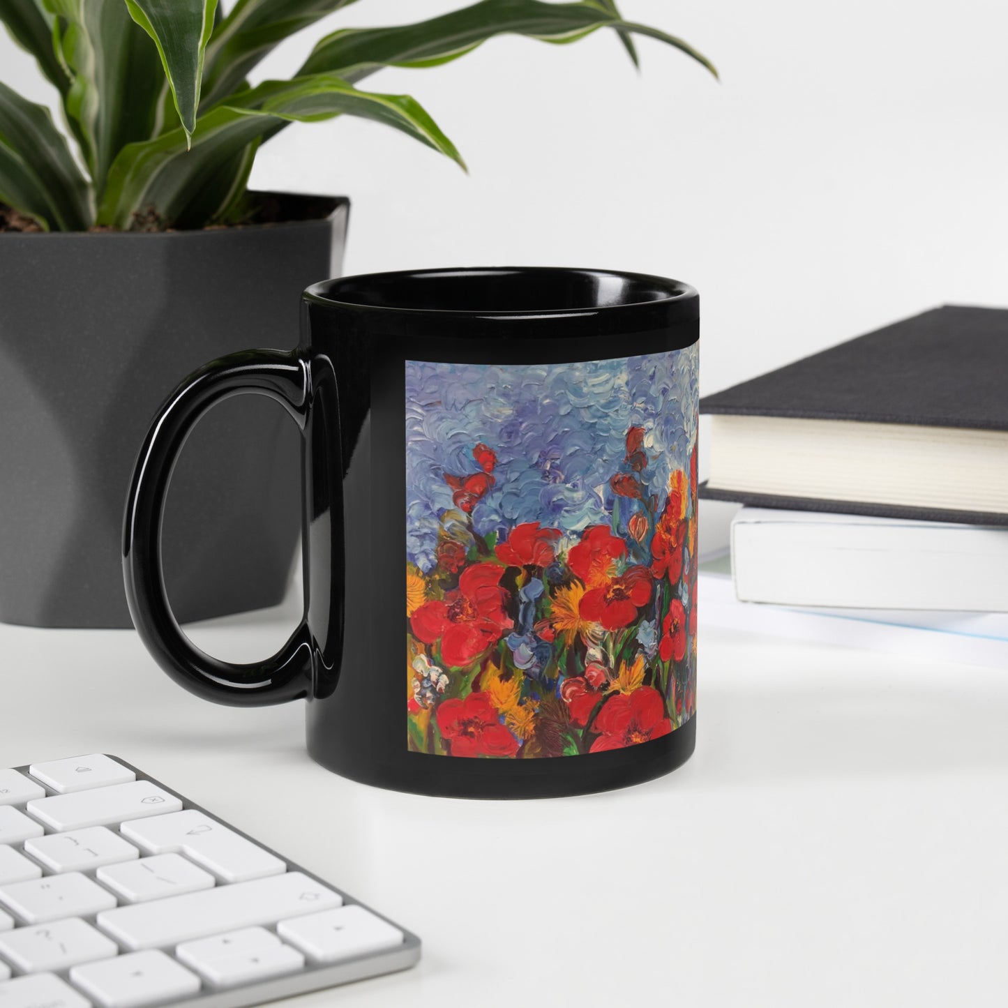 Field Of Poppies by Andrea Rodriguez | Black Glossy Mug