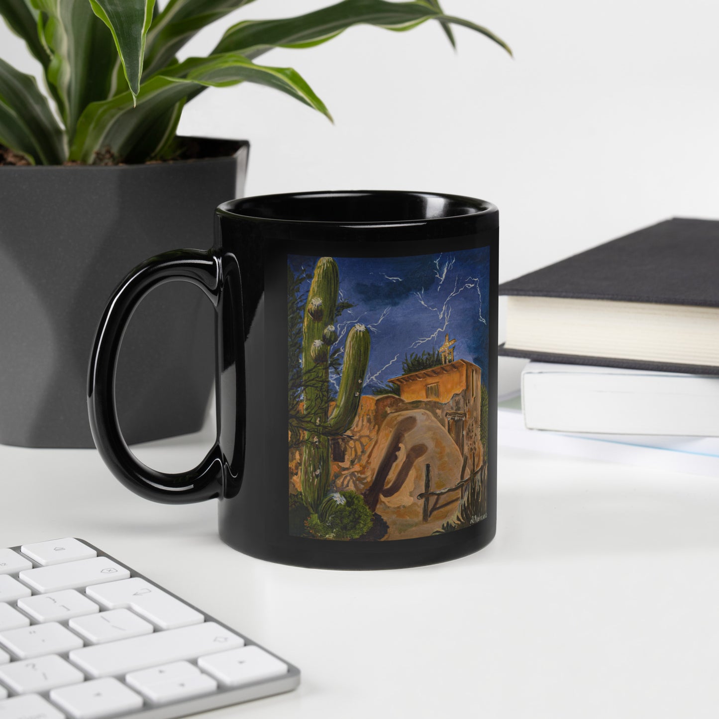 Degrazia Chapel Night Sky by Andrea Rodriguez | Black Glossy Mug