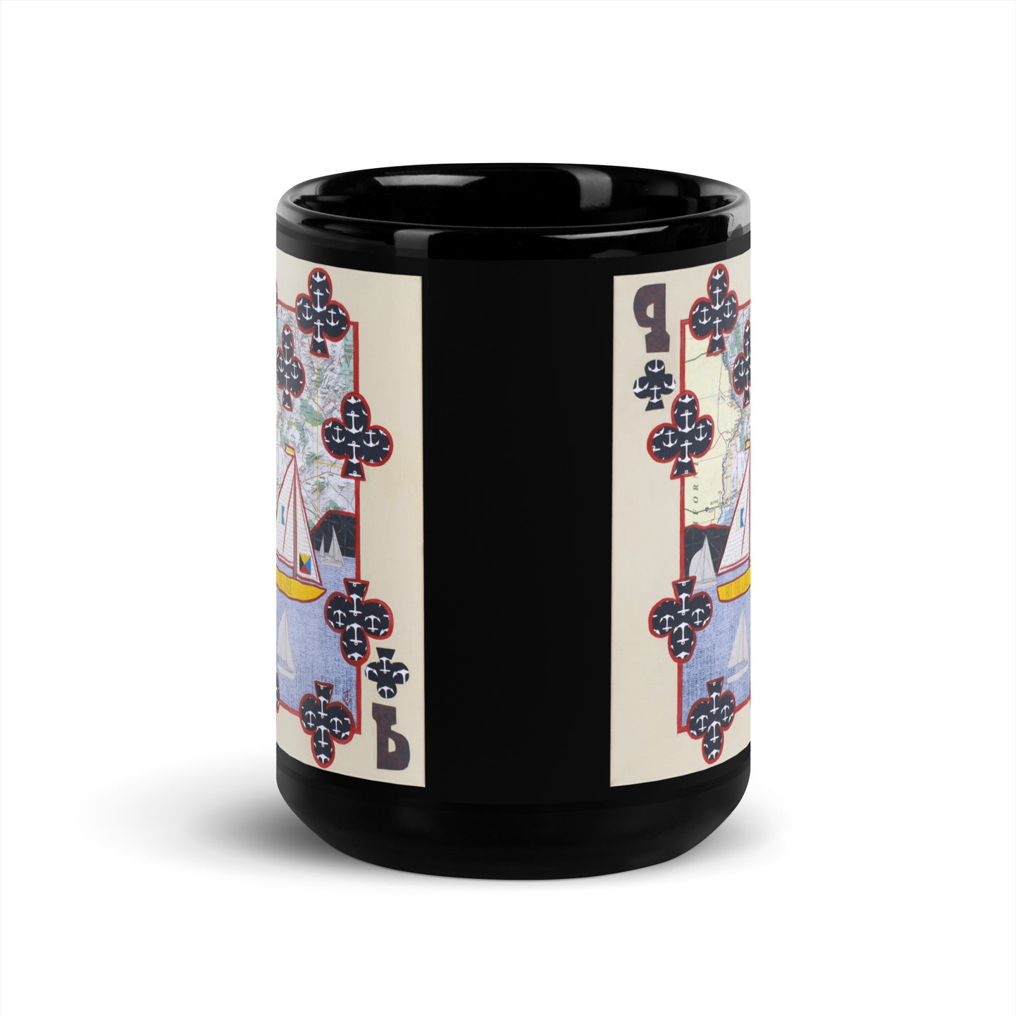 Nine of Clubs by Suzanne Villella | Black Glossy Mug