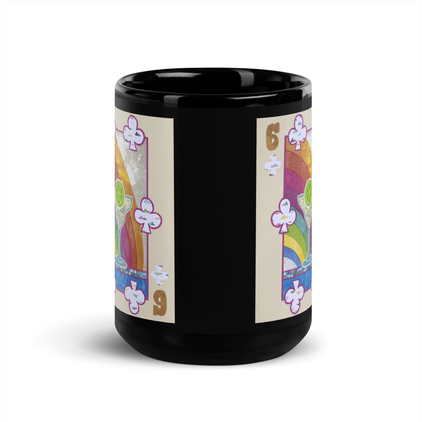 Six of Clubs by Suzanne Villella | Black Glossy Mug