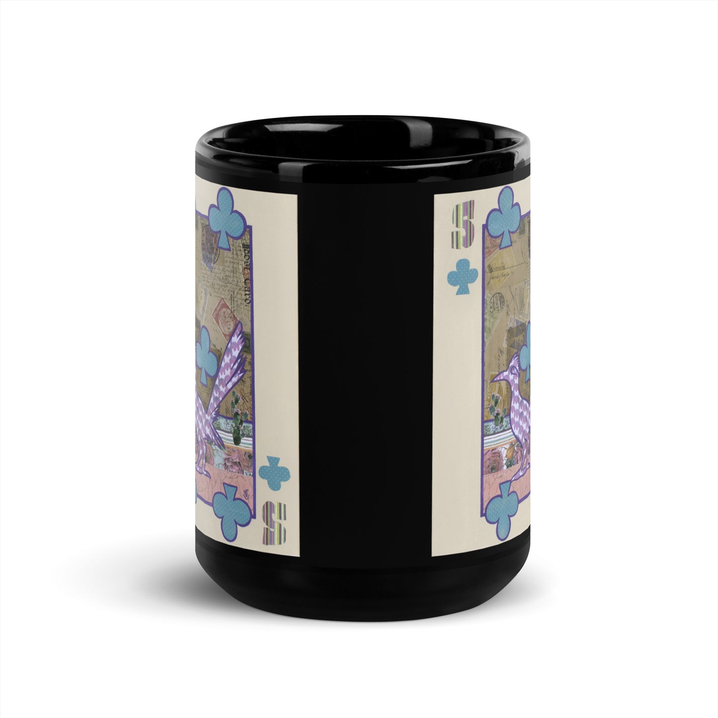 Five of Clubs by Suzanne Villella | Black Glossy Mug