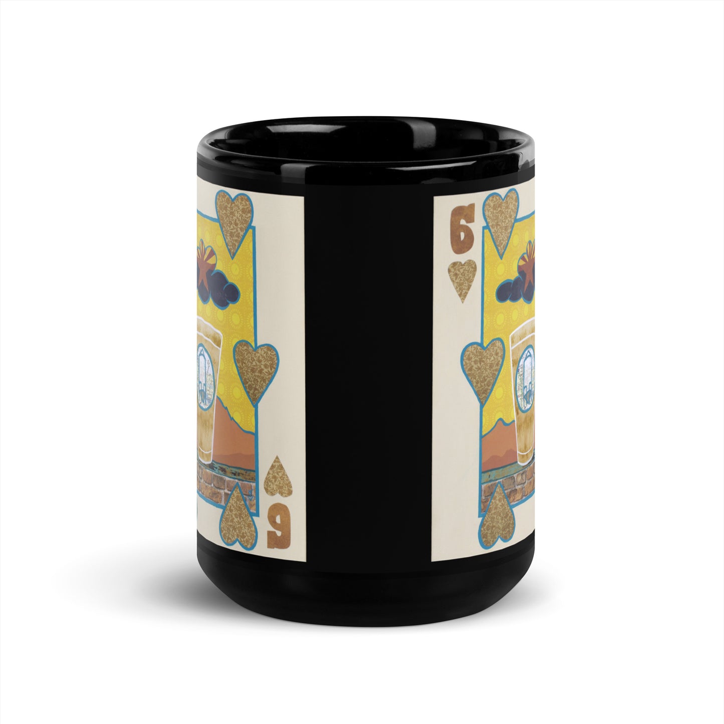 Six of Hearts by Suzanne Villella | Black Glossy Mug