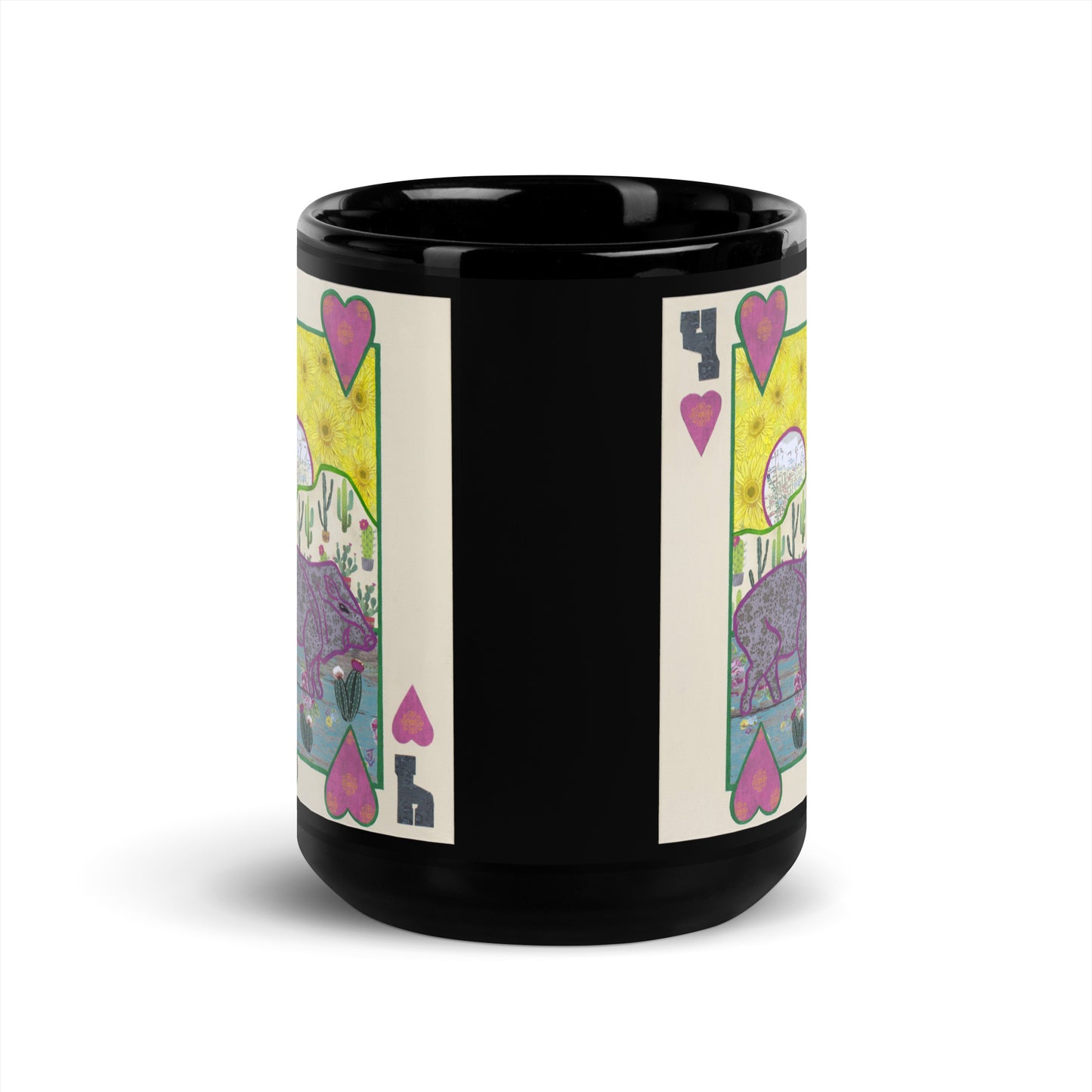 Four of Hearts by Suzanne Villella | Black Glossy Mug