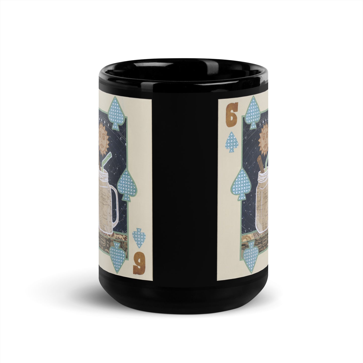 Six of Spades by Suzanne Villella | Black Glossy Mug