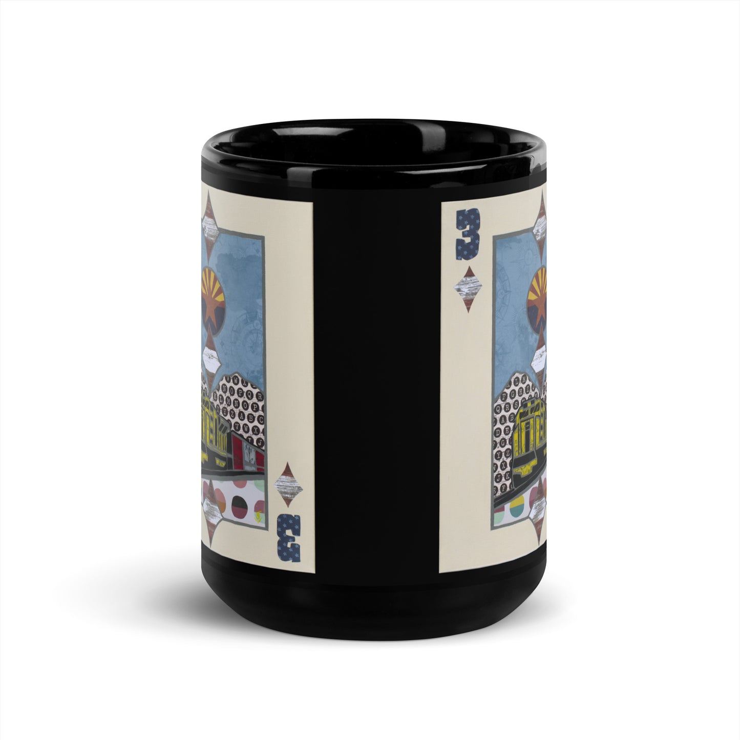 Three of Diamonds by Suzanne Villella | Black Glossy Mug