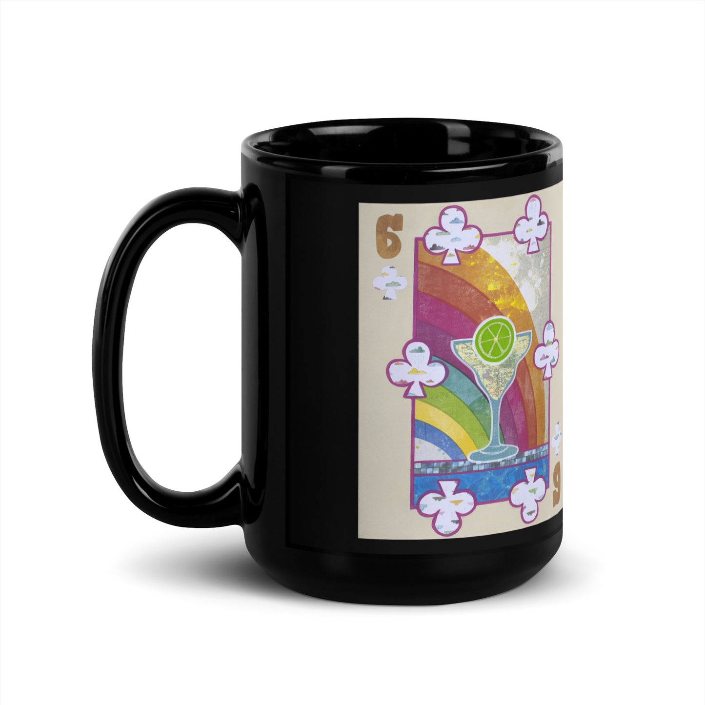 Six of Clubs by Suzanne Villella | Black Glossy Mug