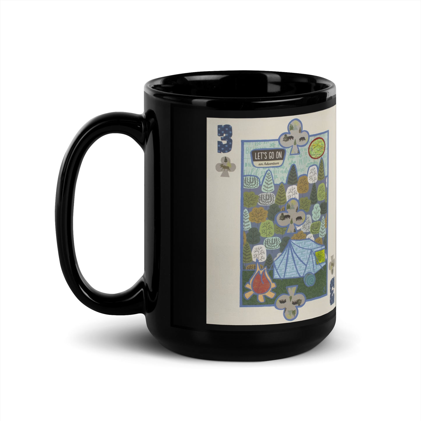 Three of Clubs by Suzanne Villella | Black Glossy Mug