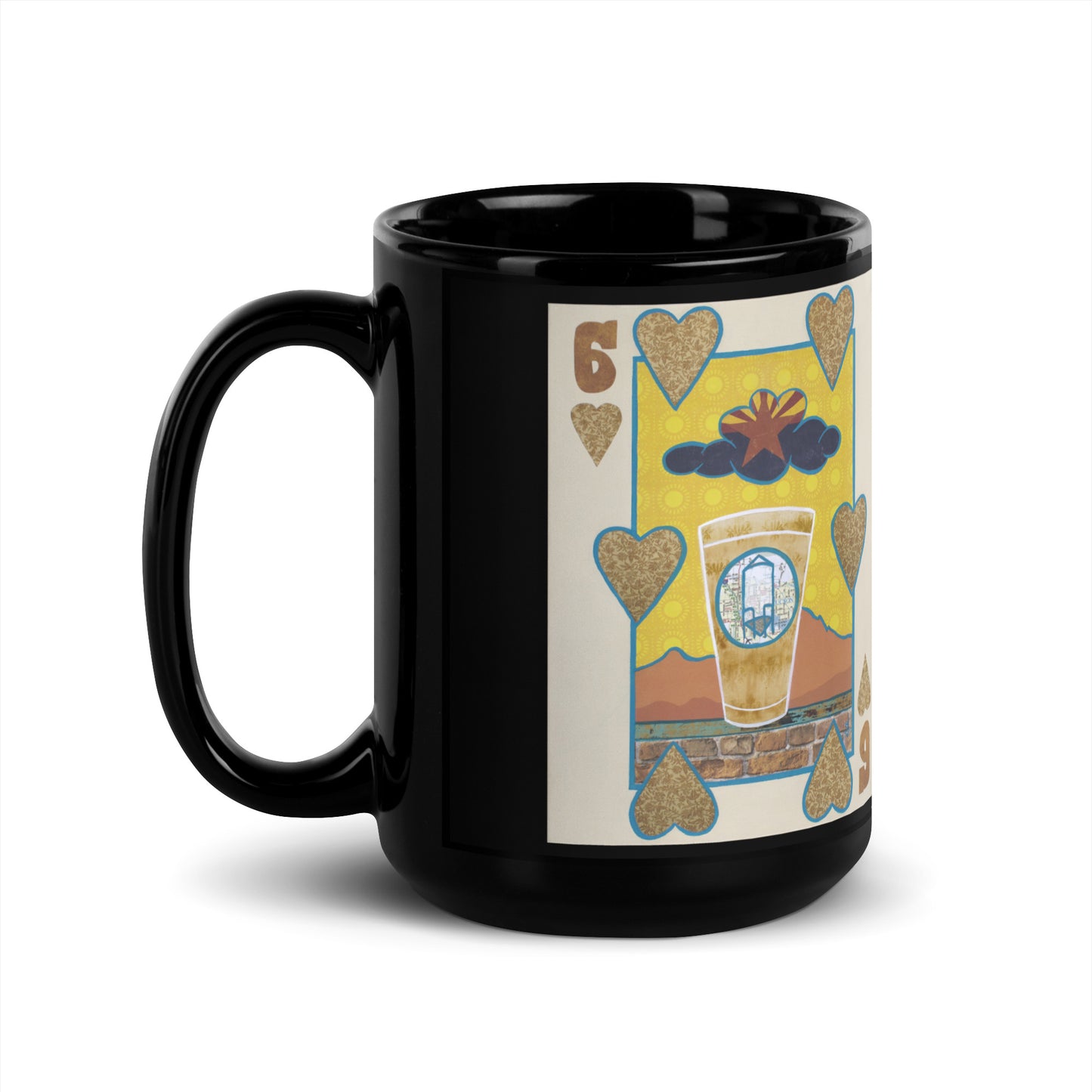 Six of Hearts by Suzanne Villella | Black Glossy Mug