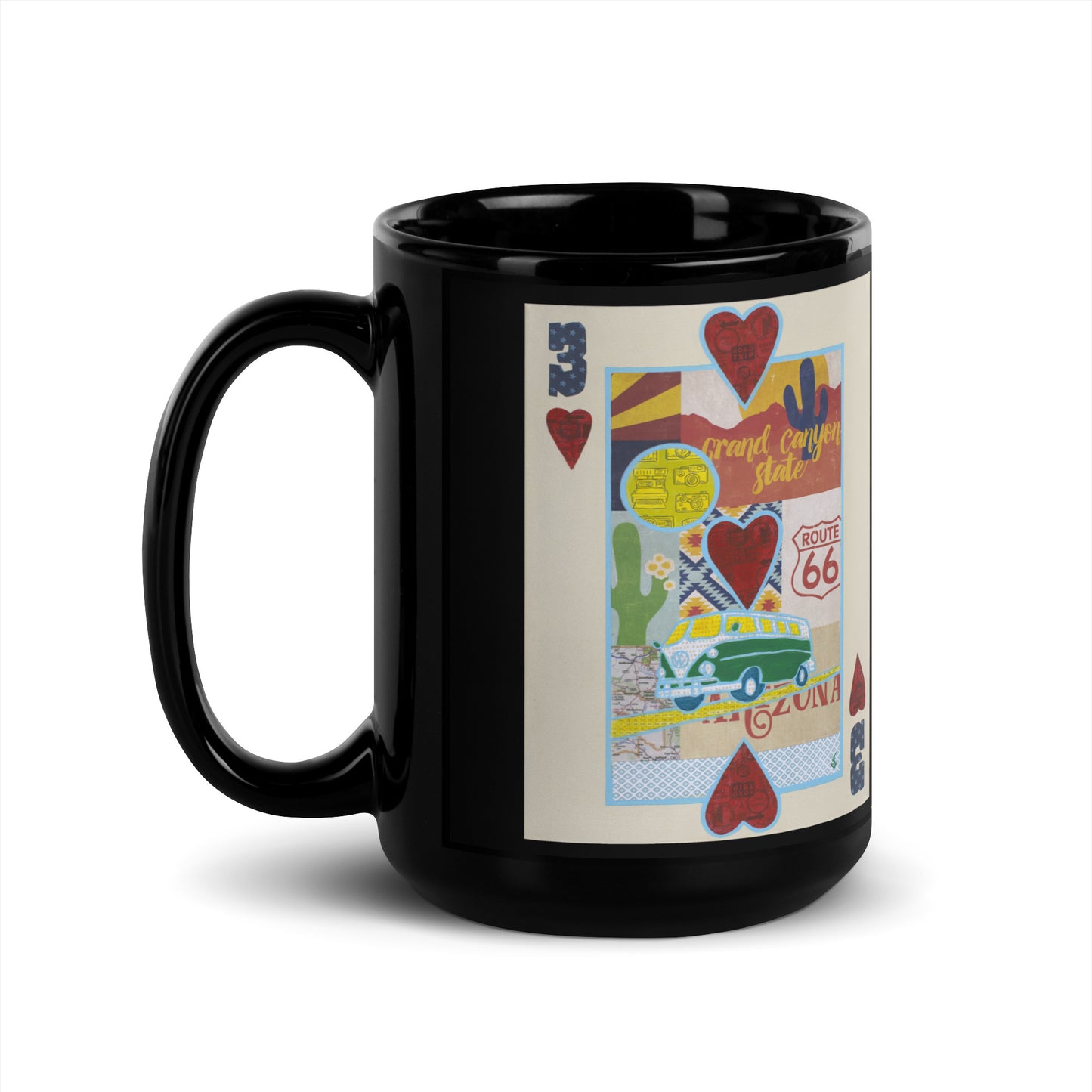 Three of Hearts by Suzanne Villella | Black Glossy Mug