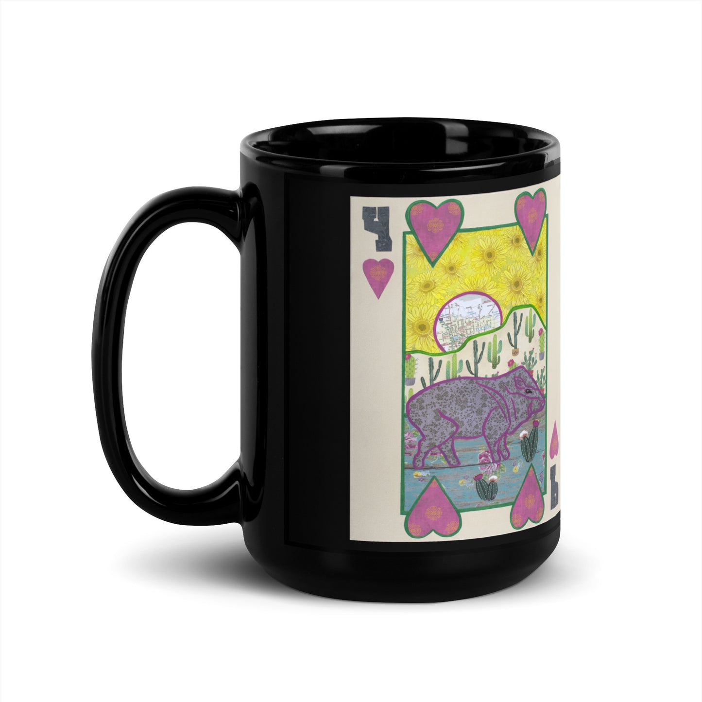 Four of Hearts by Suzanne Villella | Black Glossy Mug