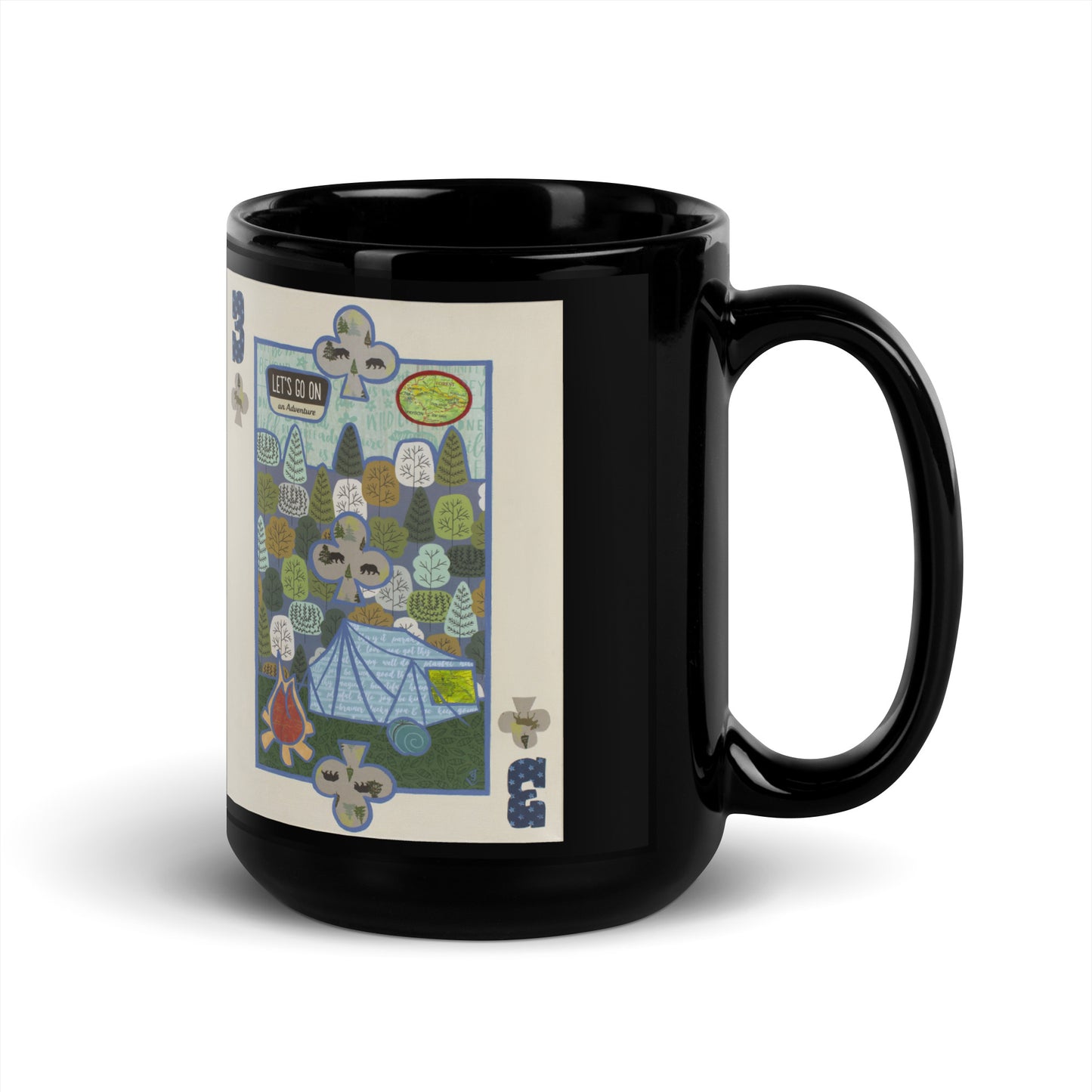 Three of Clubs by Suzanne Villella | Black Glossy Mug