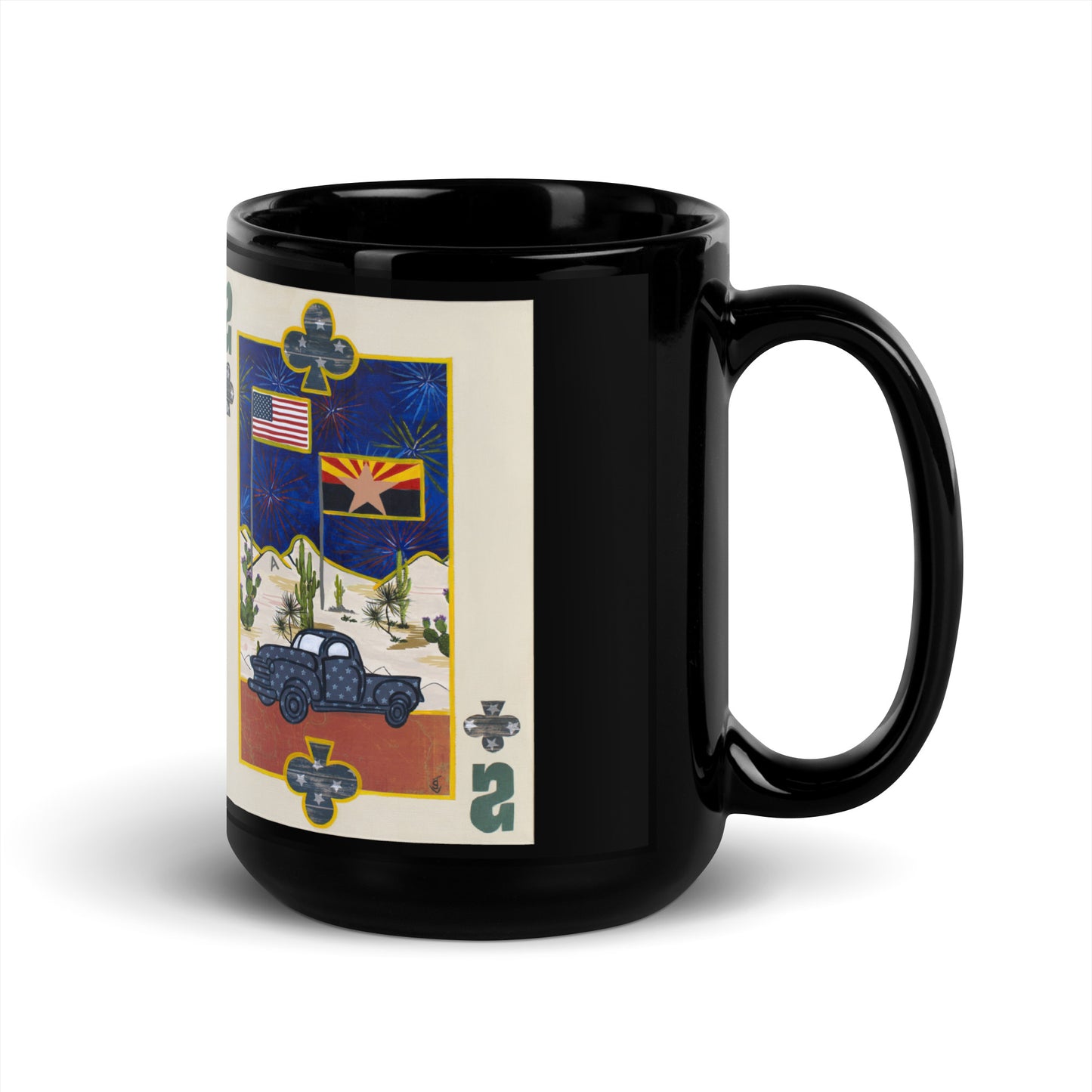 Two of Clubs by Suzanne Villella | Black Glossy Mug