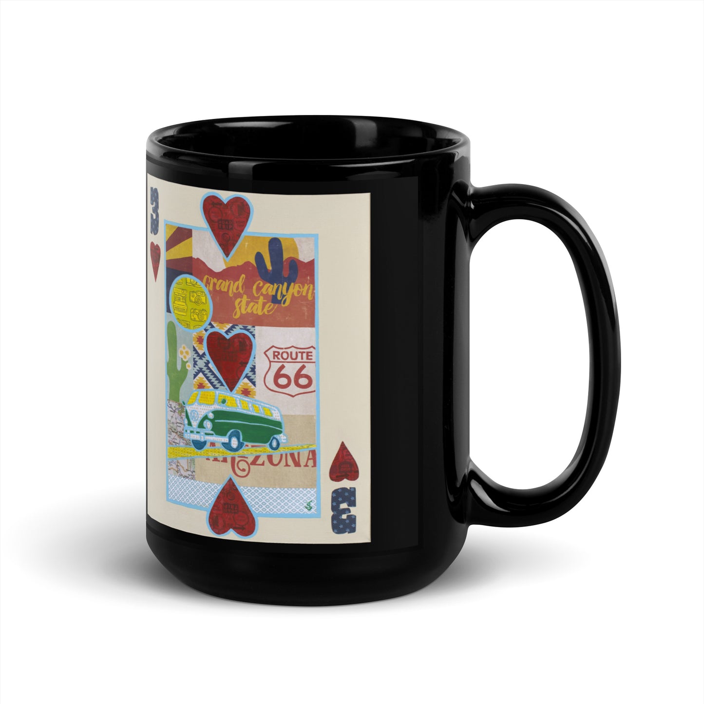 Three of Hearts by Suzanne Villella | Black Glossy Mug