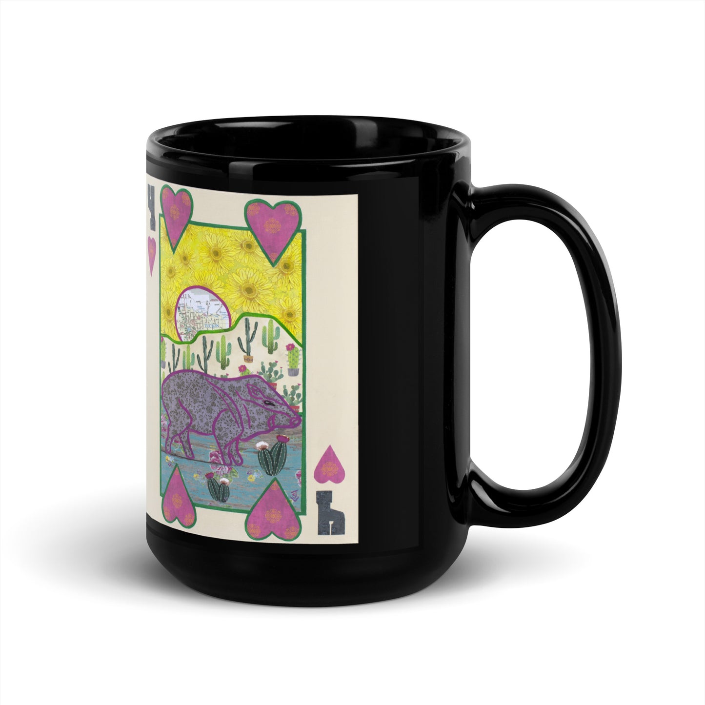 Four of Hearts by Suzanne Villella | Black Glossy Mug