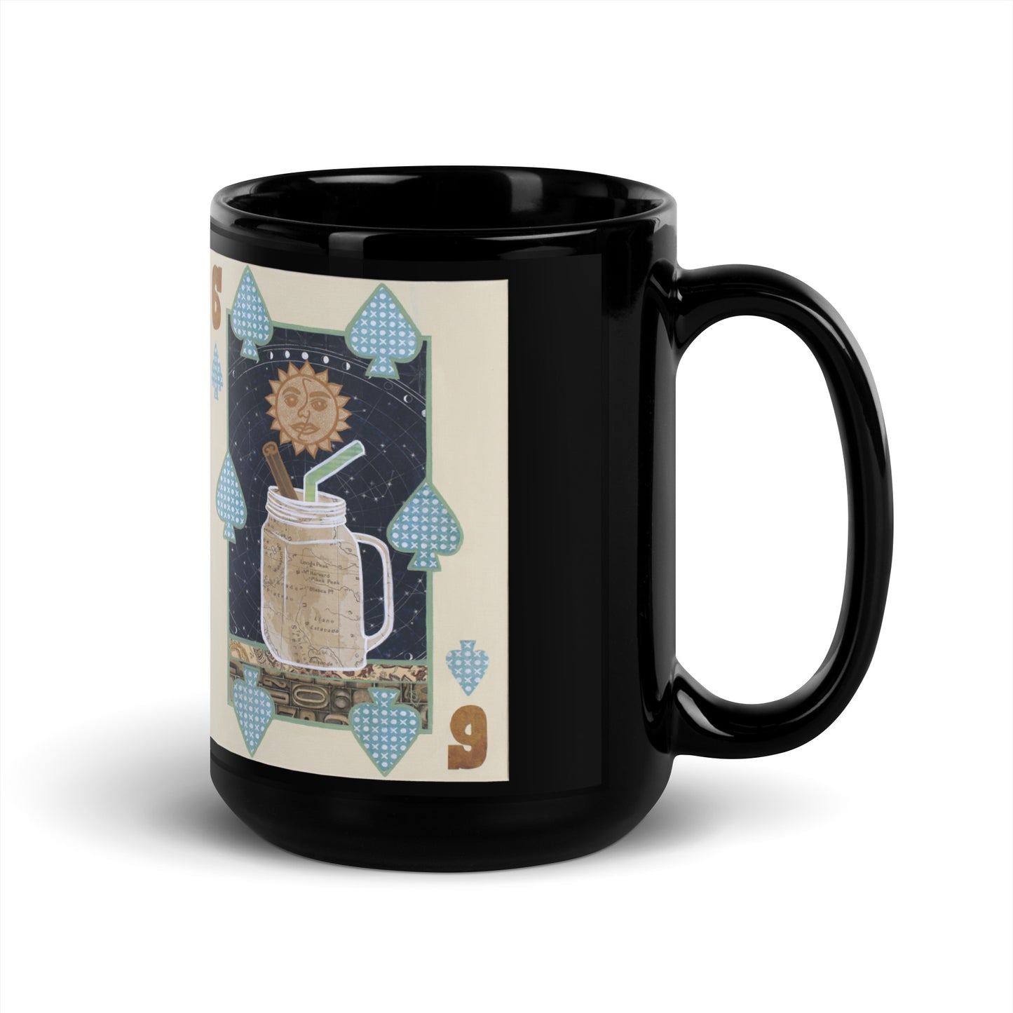 Six of Spades by Suzanne Villella | Black Glossy Mug