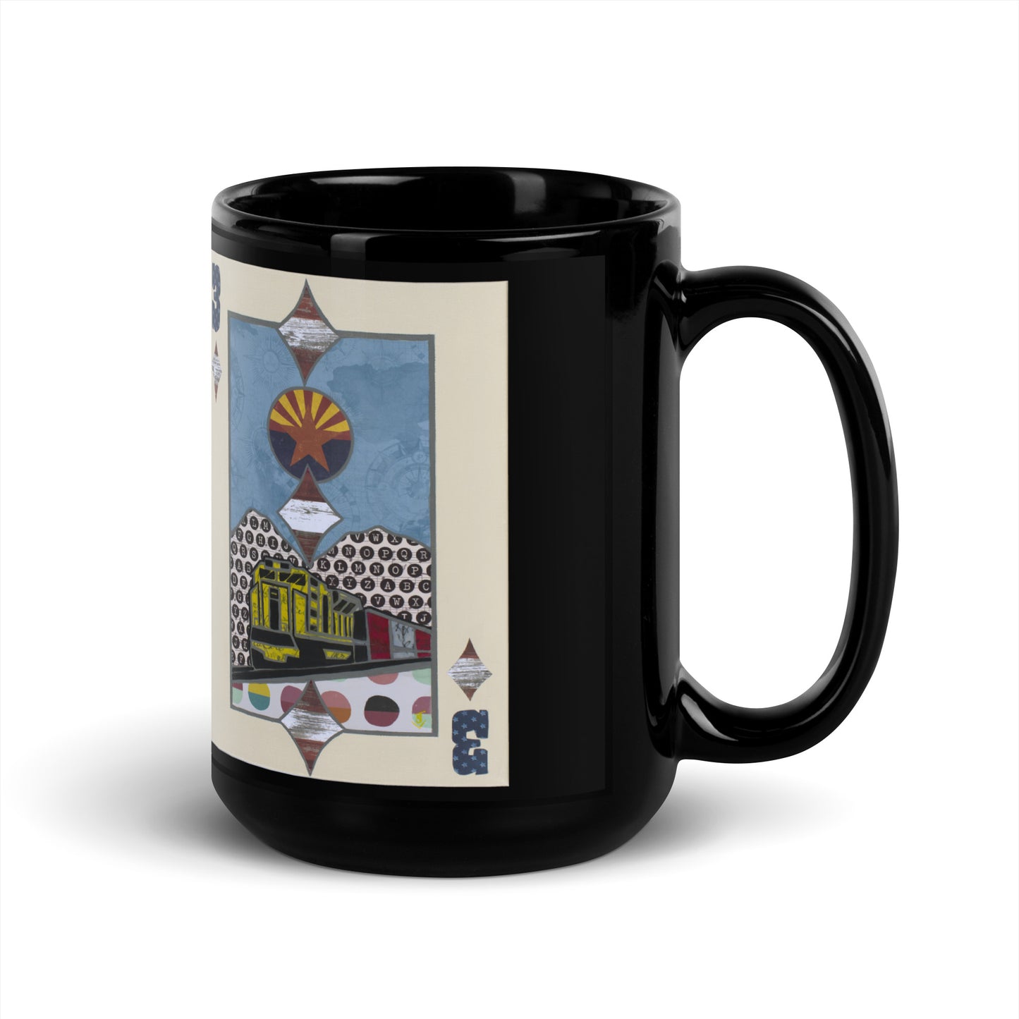 Three of Diamonds by Suzanne Villella | Black Glossy Mug