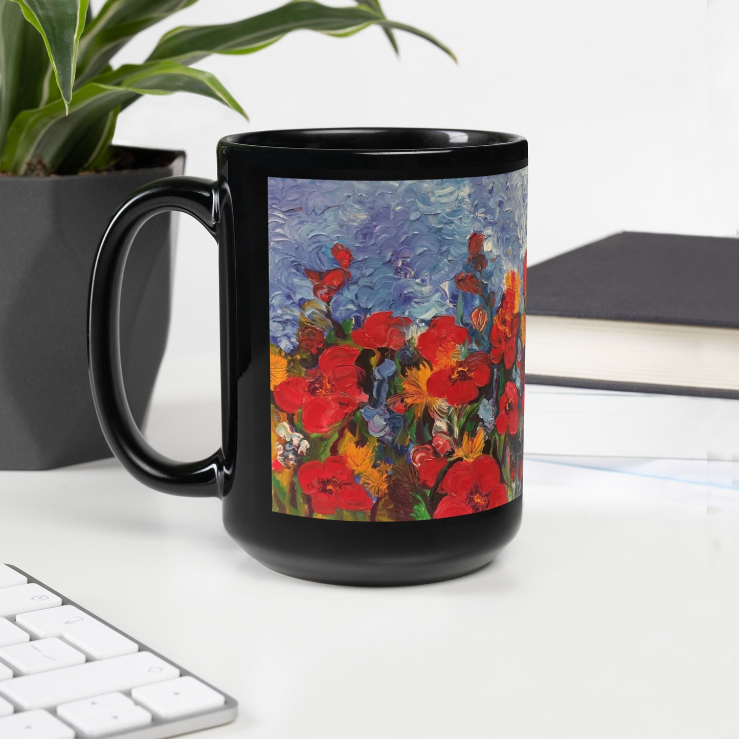 Field Of Poppies by Andrea Rodriguez | Black Glossy Mug