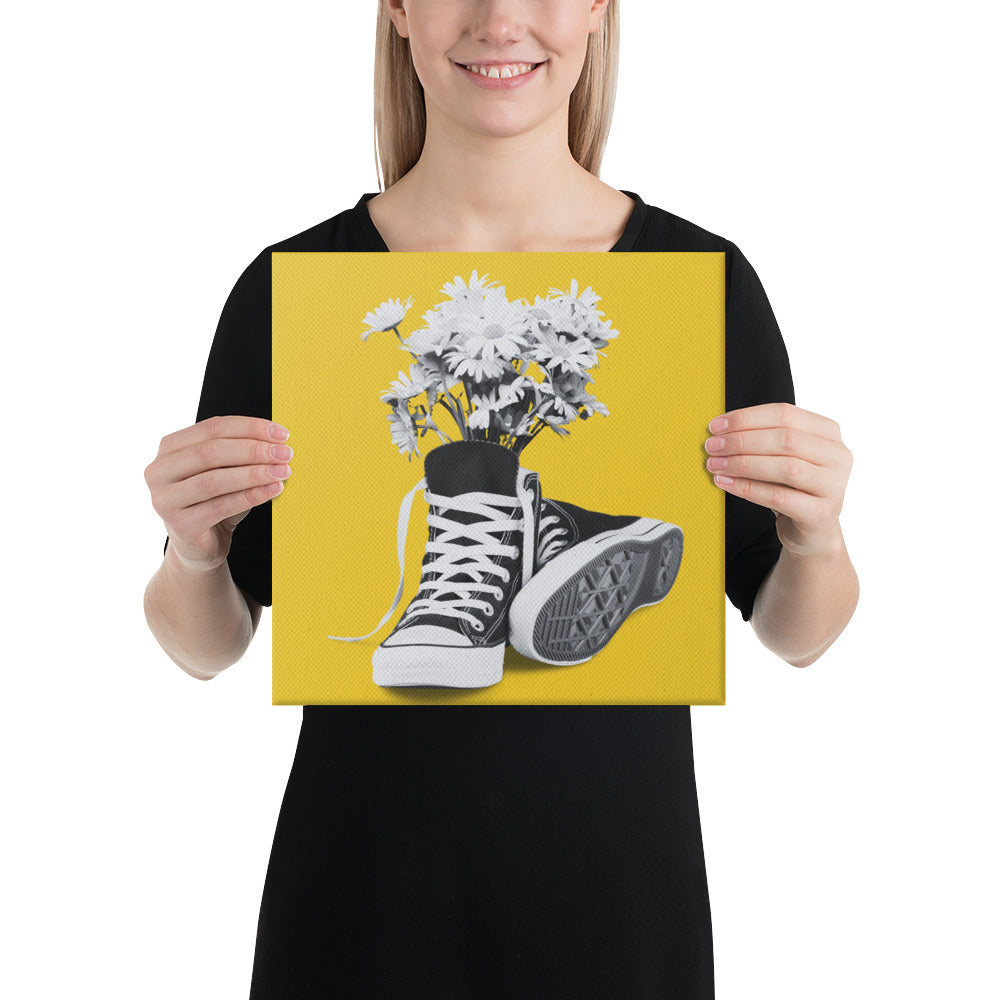 A Converse-ation by Enrique Aldana - Yellow | Wrapped Canvas