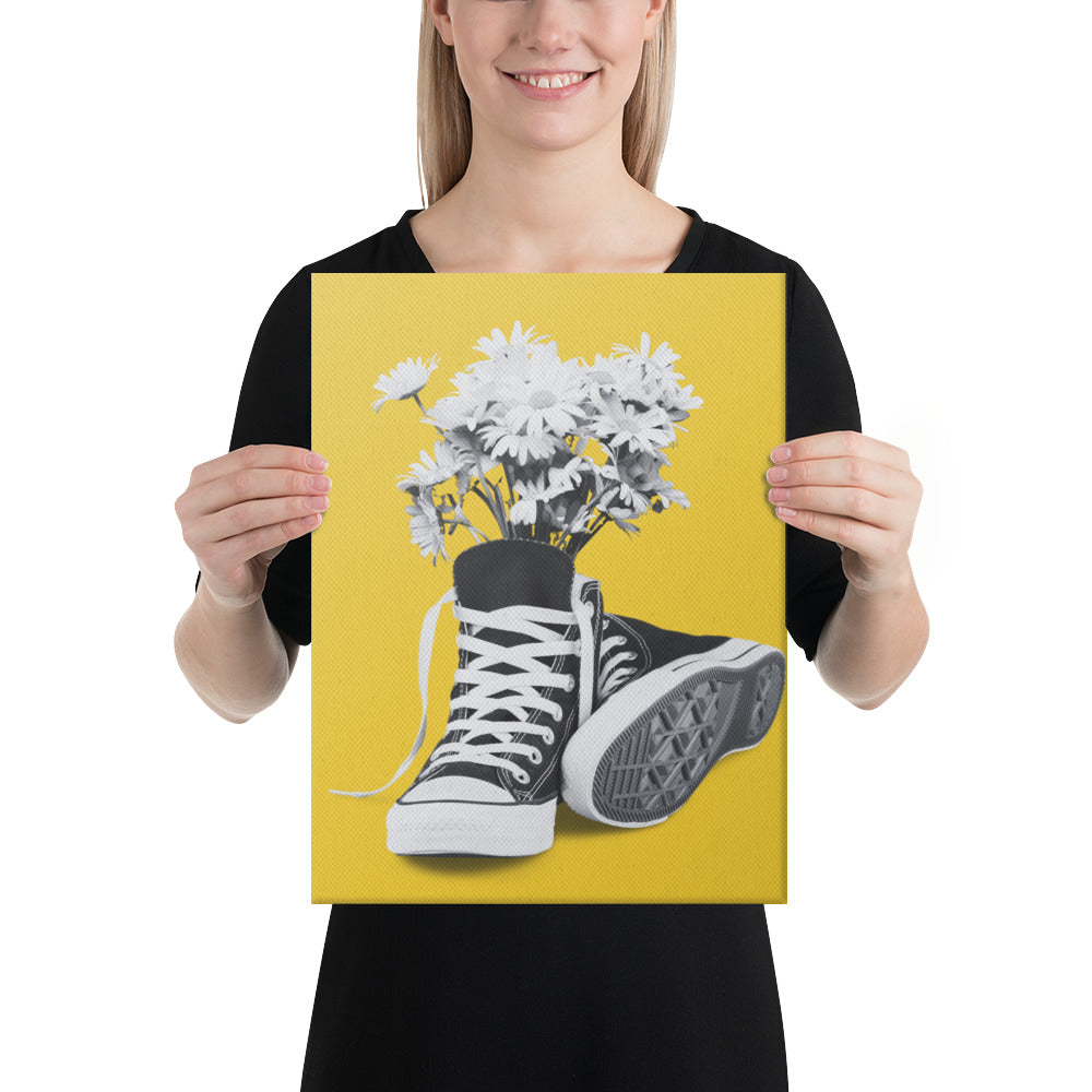 A Converse-ation by Enrique Aldana - Yellow | Wrapped Canvas