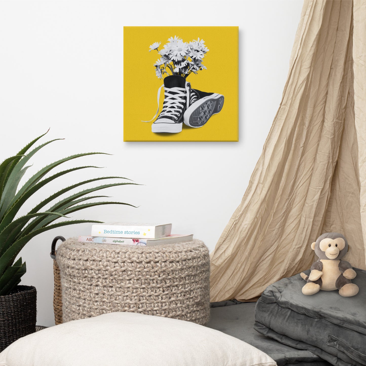 A Converse-ation by Enrique Aldana - Yellow | Wrapped Canvas