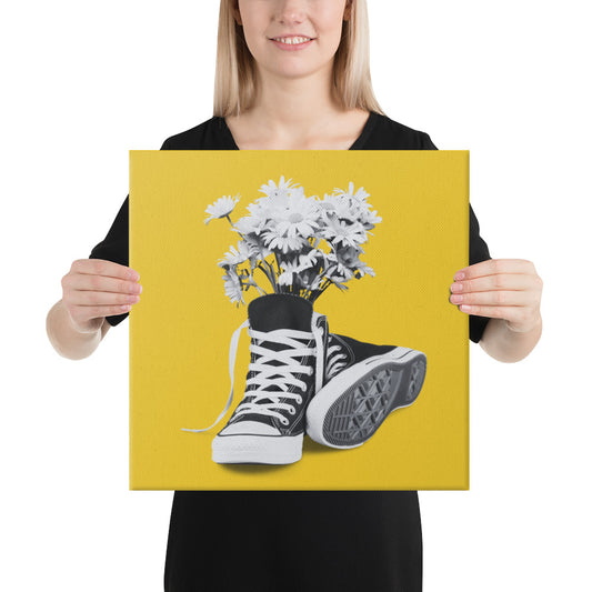 A Converse-ation by Enrique Aldana - Yellow | Wrapped Canvas