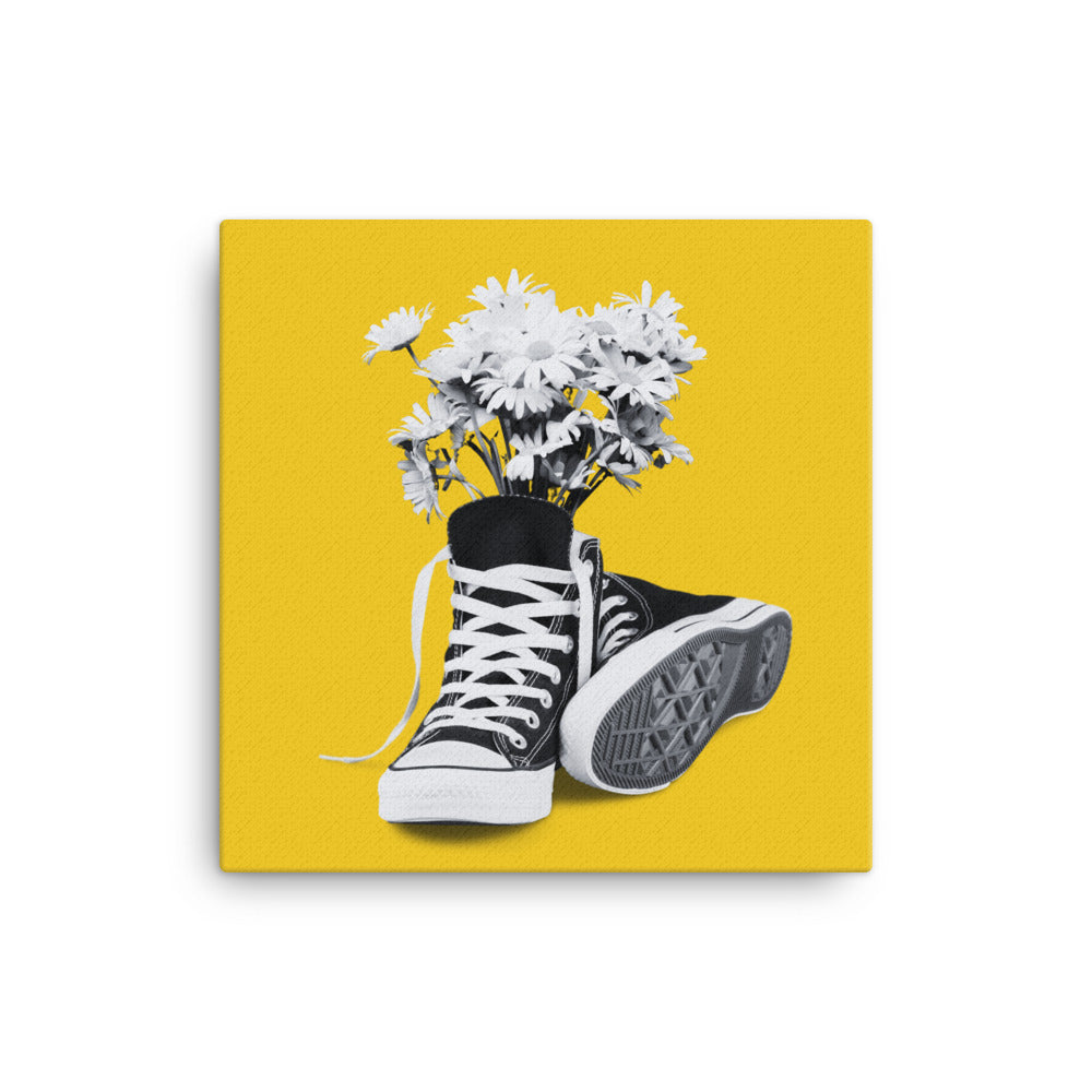 A Converse-ation by Enrique Aldana - Yellow | Wrapped Canvas