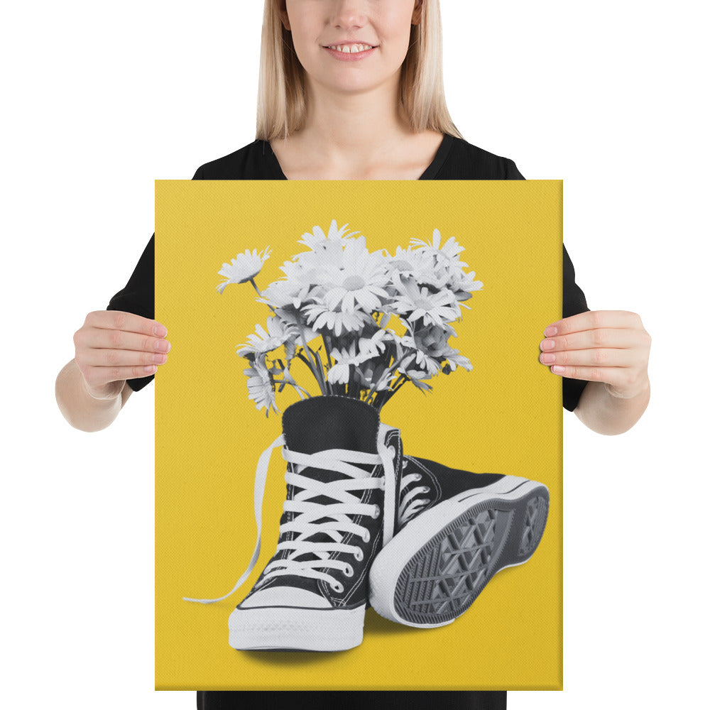 A Converse-ation by Enrique Aldana - Yellow | Wrapped Canvas